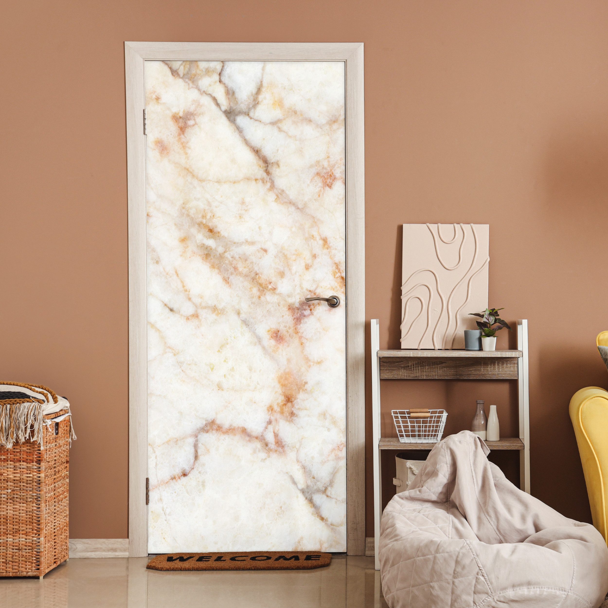 MuchoWow Türtapete Marmor - Braun - Luxus, Matt, bedruckt, (1 St), Selbstklebende Tapete, Folie für Möbel, 75x205 cm