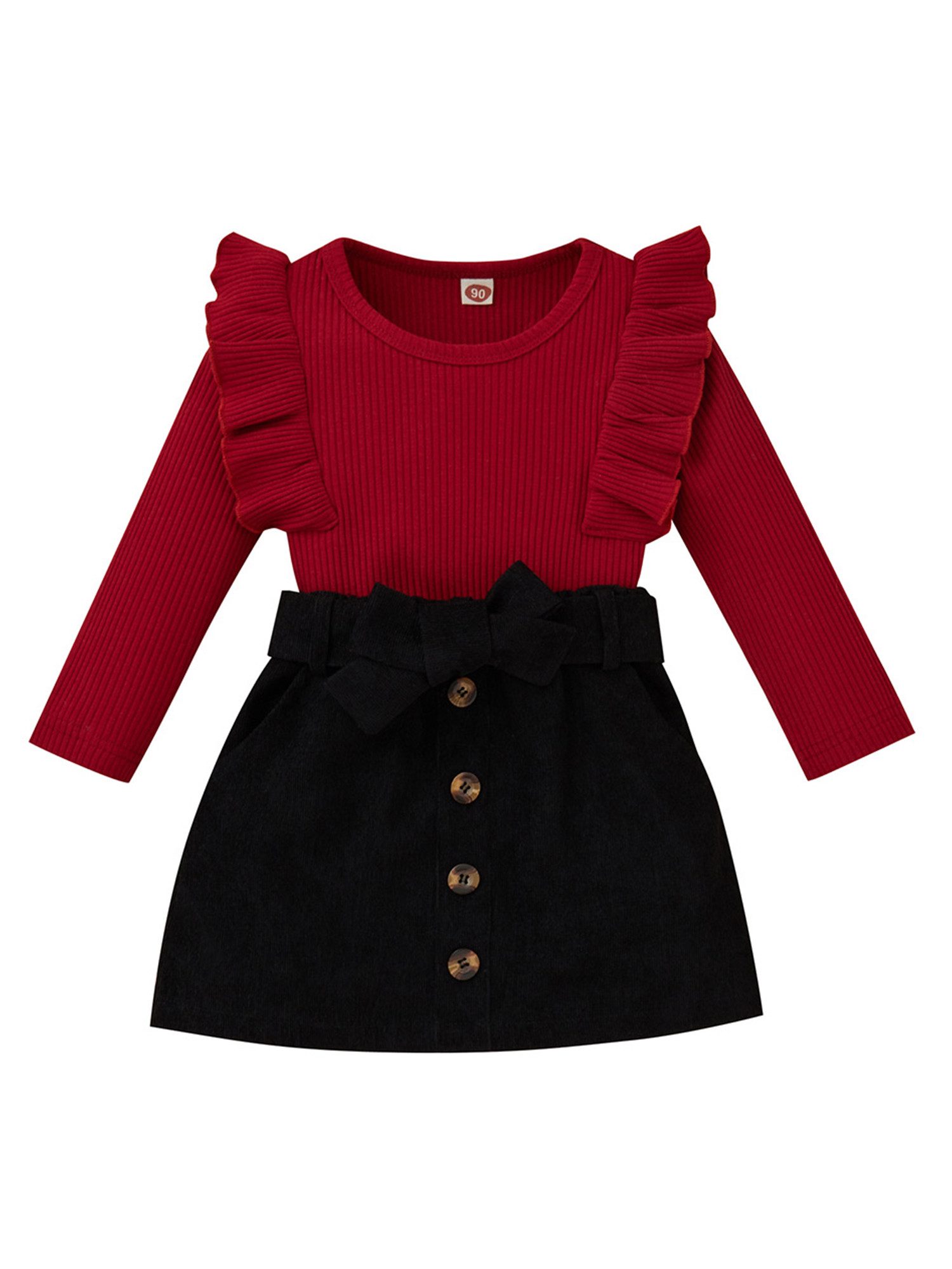 2-in-1-Langarmshirt Baby Mädchen Langarm Shirt & Rock Sets Strickpullover Cord Rock Outfit