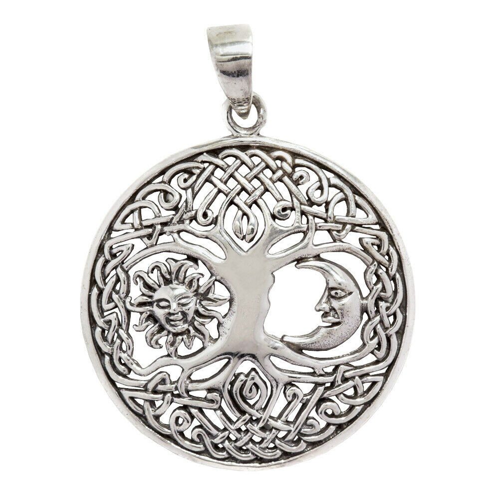 Kettenanhänger Keltischer Anhänger Baum mit Sonne & Mond Silber Anhänger 925er Silber
