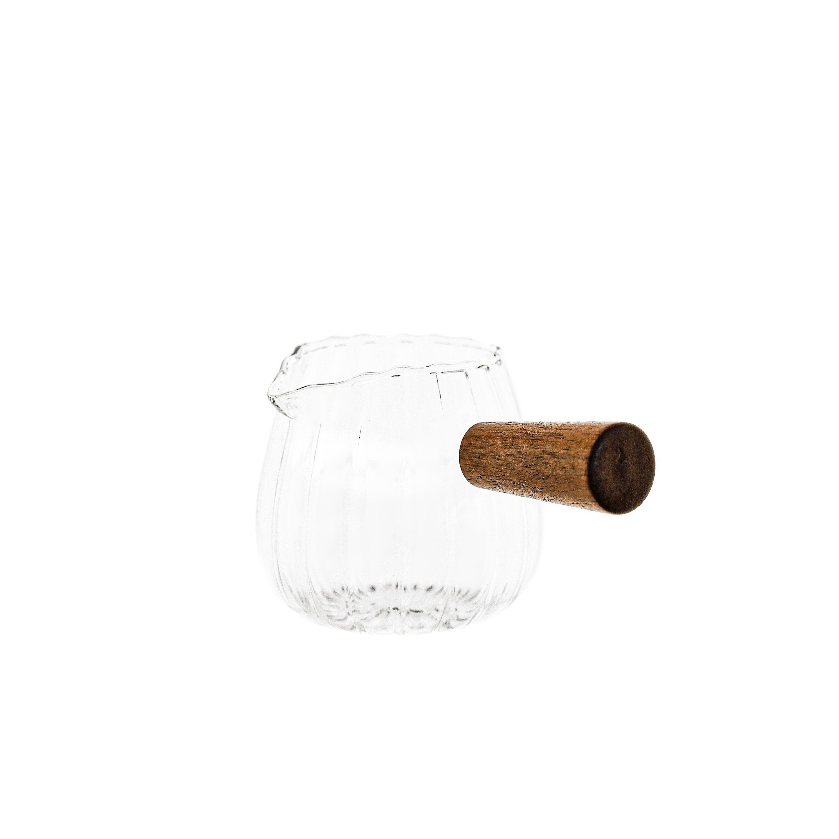 Almina Milchkännchen, 0.15 l, (1-St), mit Holzgriff, aus Borosilikatglas 150 ml, für Kaffee, Tee & Desserts
