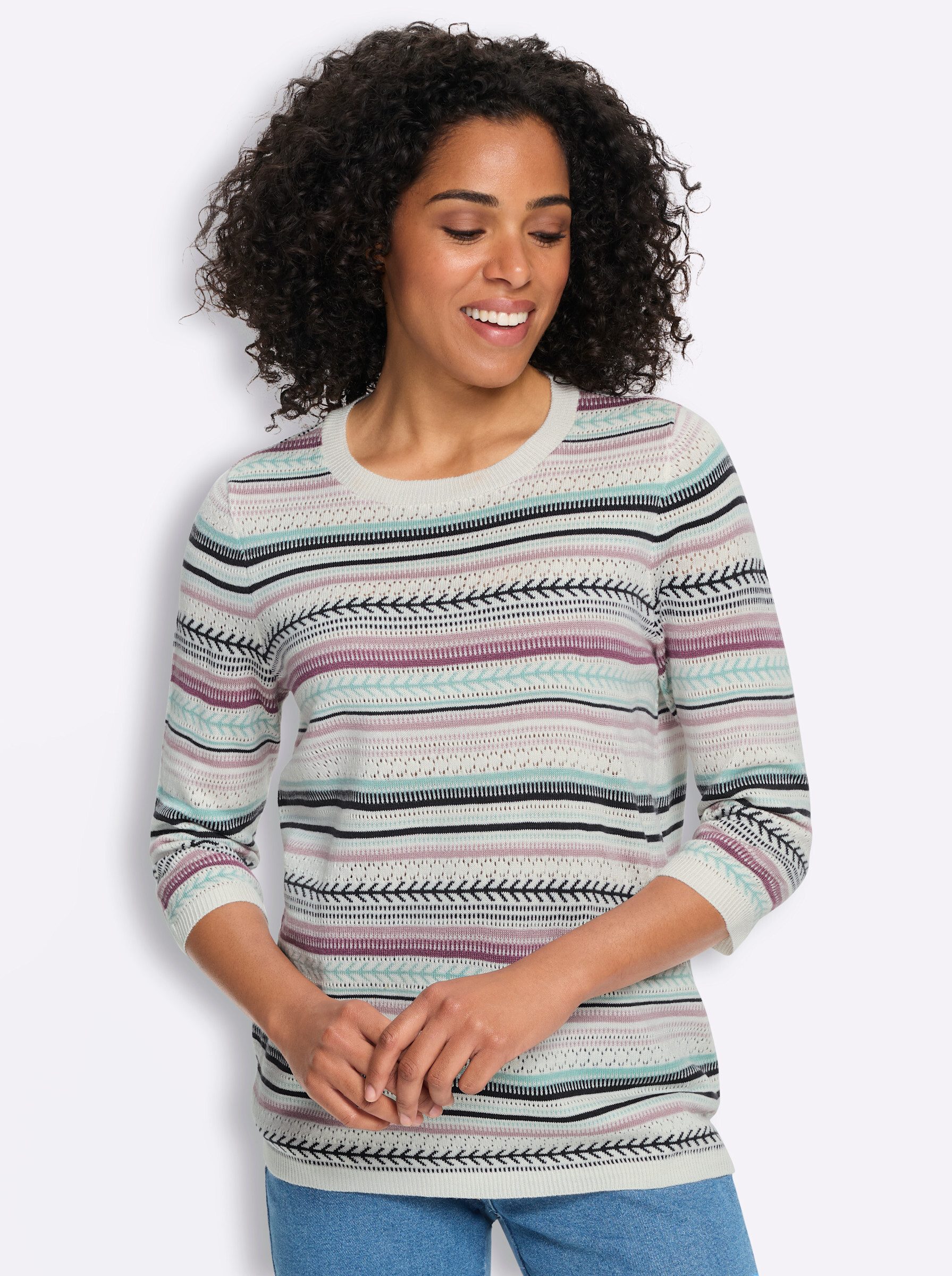 Sieh an! Strickpullover 3/4-Arm-Pullover 3/4-Arm Ajourstrick