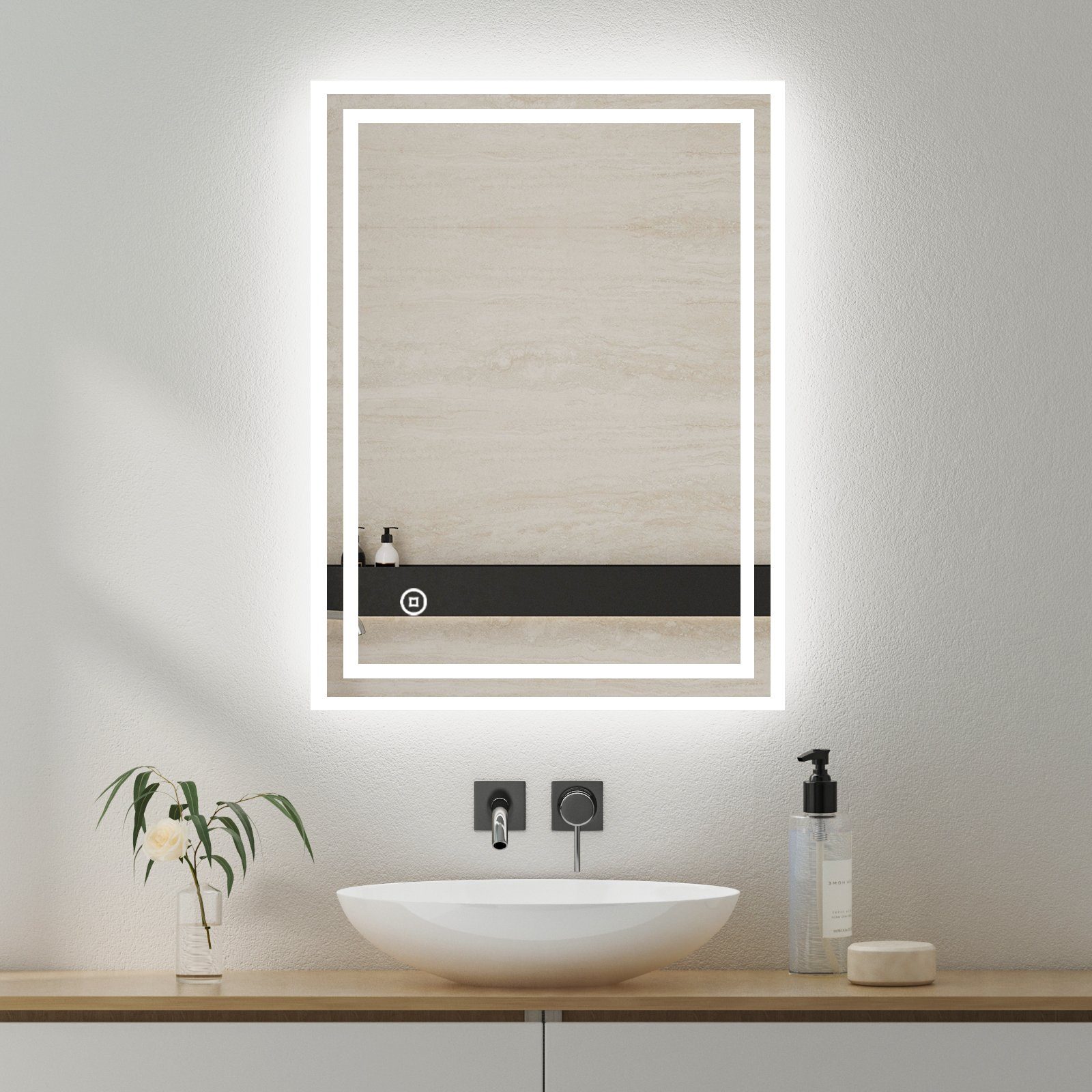 Wandschalter), Touch, Led einstellbar, WDWRITTI Helligkeit 50x70 Badezimmerspiegel (Speicherfunktion, energiesparender, 100x60 mit Wandspiegel Badspiegel Vertical/Horizontal 3Lichtfarben, Installation beleuchtung 80x60