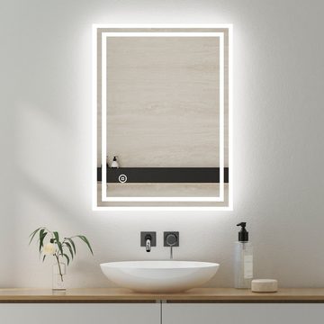 WDWRITTI Badspiegel Wandspiegel Badezimmerspiegel Led mit beleuchtung 80x60 100x60 50x70 (Speicherfunktion, 3Lichtfarben, Helligkeit einstellbar, Touch, Wandschalter), energiesparender, Vertical/Horizontal Installation