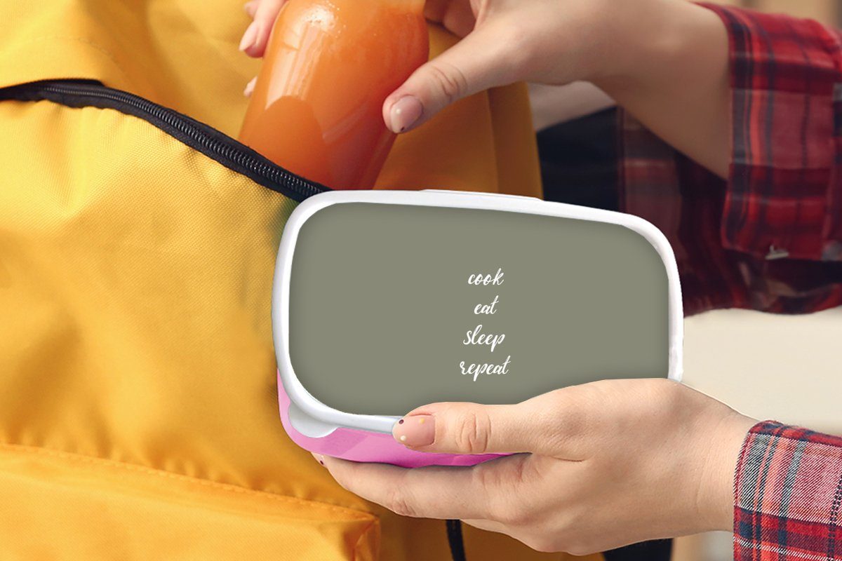 Sprichwörter Kochen rosa Lunchbox (2-tlg), Brotdose - Kunststoff, für Snackbox, Wiederholen Brotbox Erwachsene, Zitate, Kinder, Schlafen Mädchen, Kunststoff MuchoWow Essen -