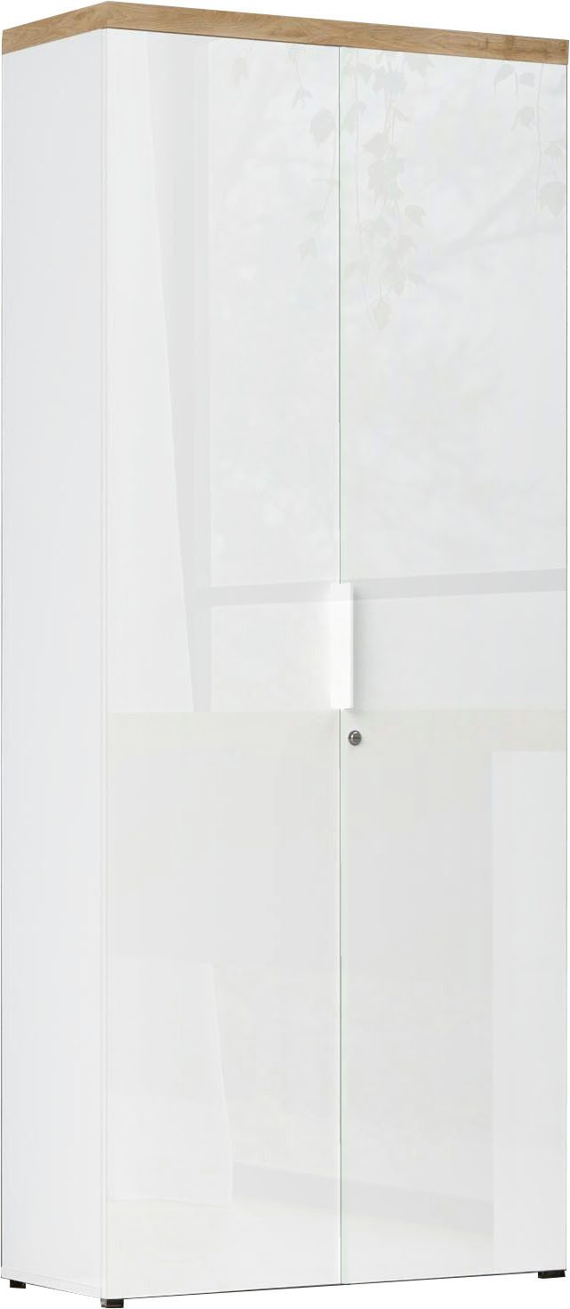 Home affaire Aktenschrank Easy B/H 81/193 cm, Büroschrank, Mehrzweckschrank mit 2 Türen abschließbar, 4 Böden, Metallgriffe, Top 38 mm stark