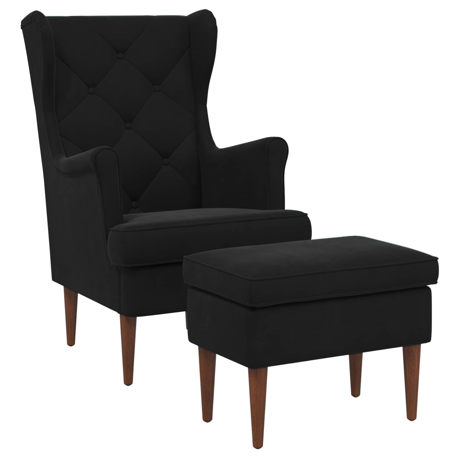 vidaXL Gartenlounge-Set Sessel mit Fußhocker 2 stk. Schwarz Samt, (2-tlg)