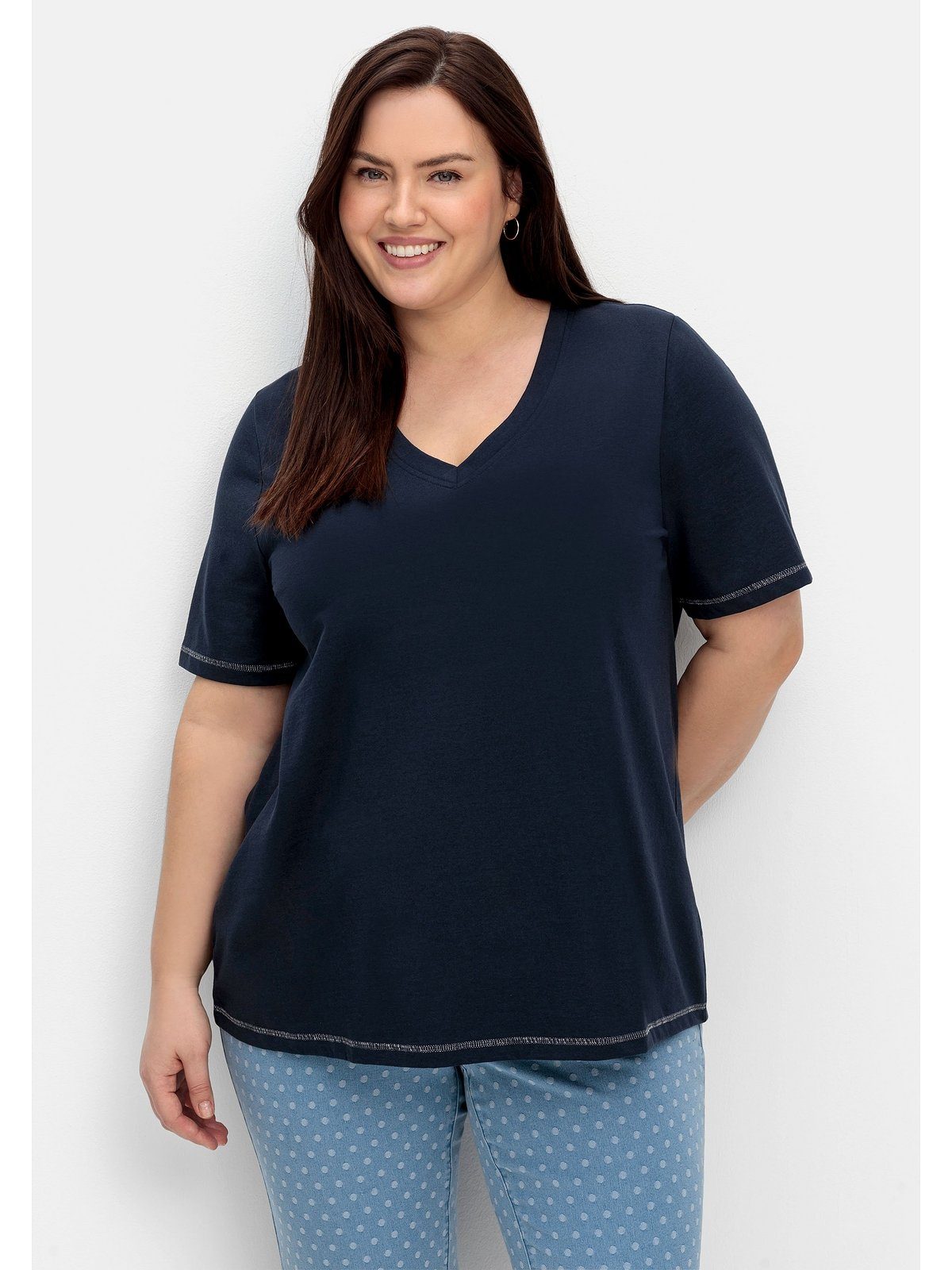 Sheego T-Shirt Große Größen mit der Schulter Glitzerdruck kleinem auf