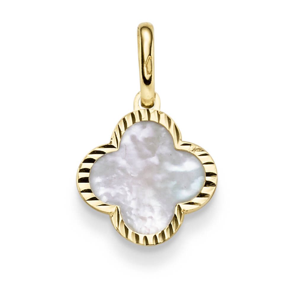 Kettenanhänger Anhänger aus 585 Gelbgold mit Blume aus Perlmutt klein
