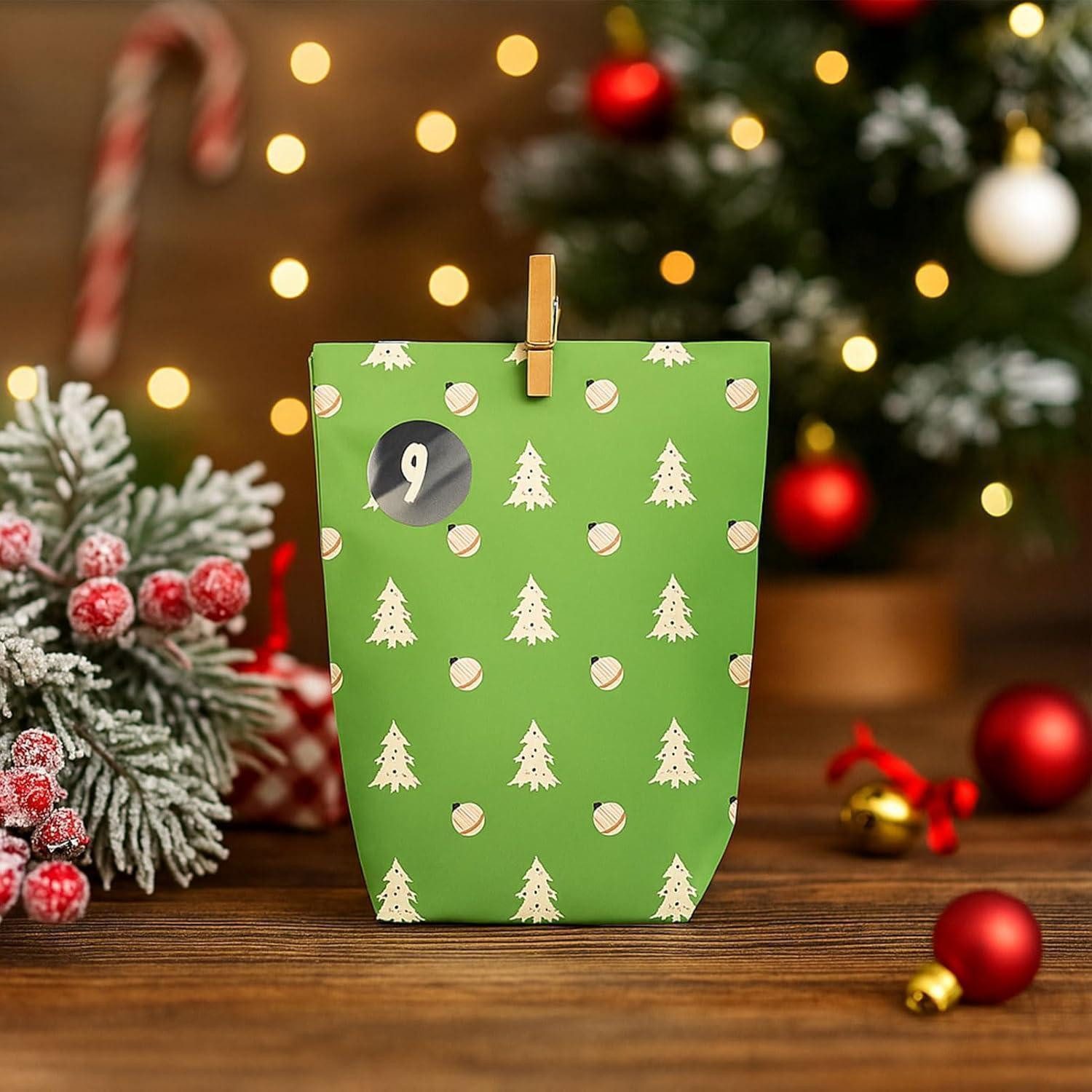 LuxusKollektion DIY-Adventskalender Adventskalender Adventstüten 24 Zahlenaufkleber Bedruckt Grün