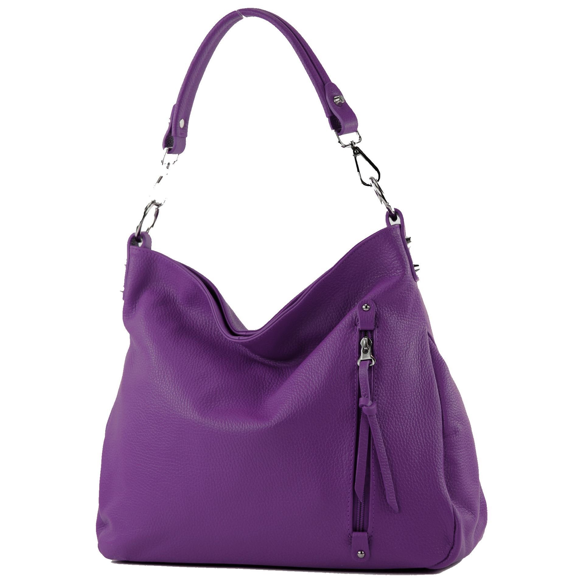 modamoda de Schultertasche T183v3, Echtleder Handmade in Italy Purple