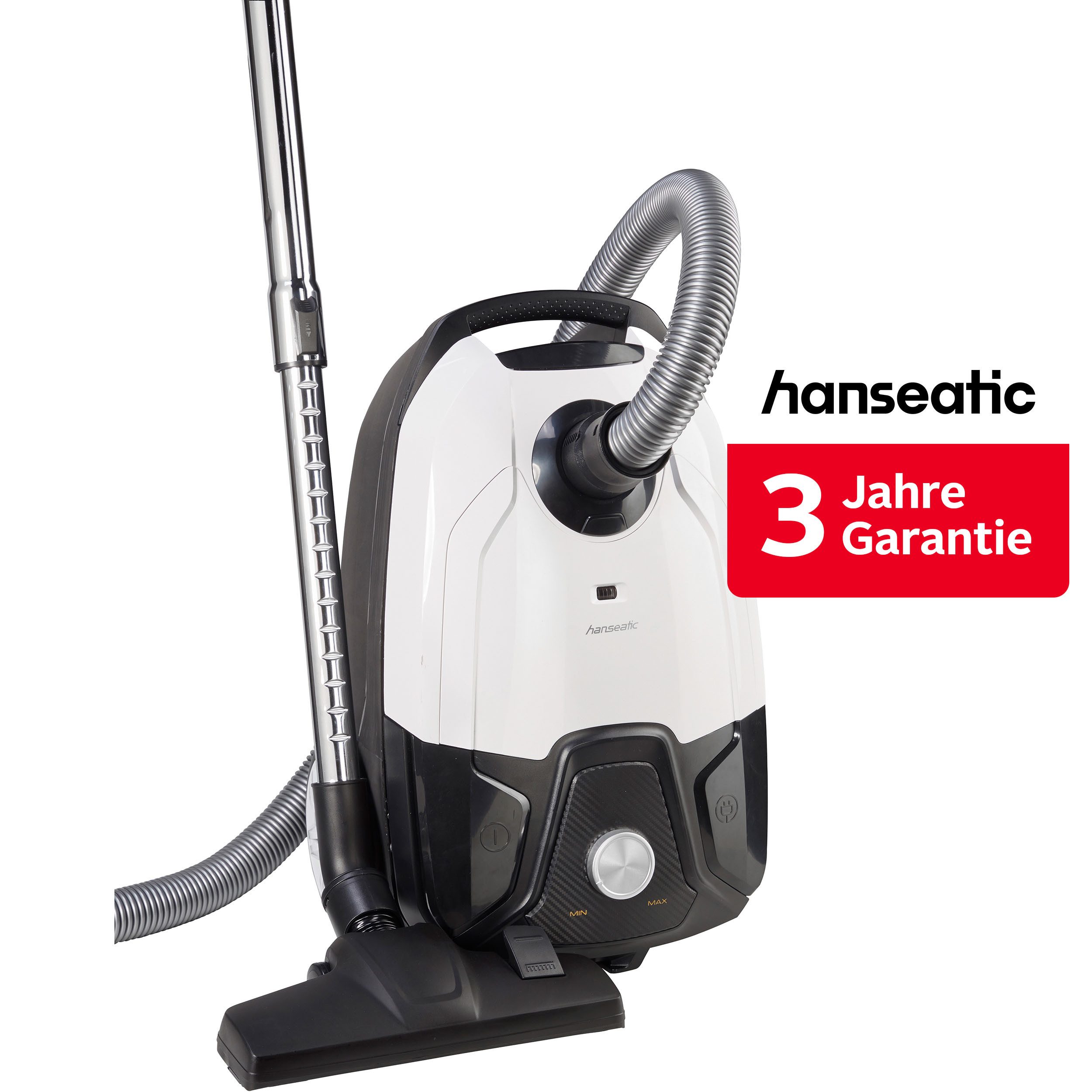 Hanseatic Bodenstaubsauger Carbon Optik, Platzsparend verstaubar, Unter 75dB, 800 W, mit Beutel, inkl. 3 Jahre Herstellergarantie