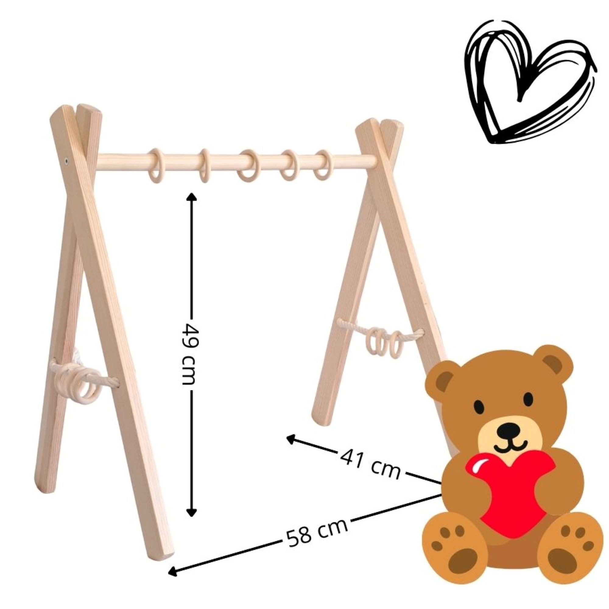 LuMali Baby Gym Spielbogen klappbar mit Spielmatte aus Naturholz für Babys, Lernspielzeug Säugling mit Holzanhänger, Spieltrapez & Krabbeldecke