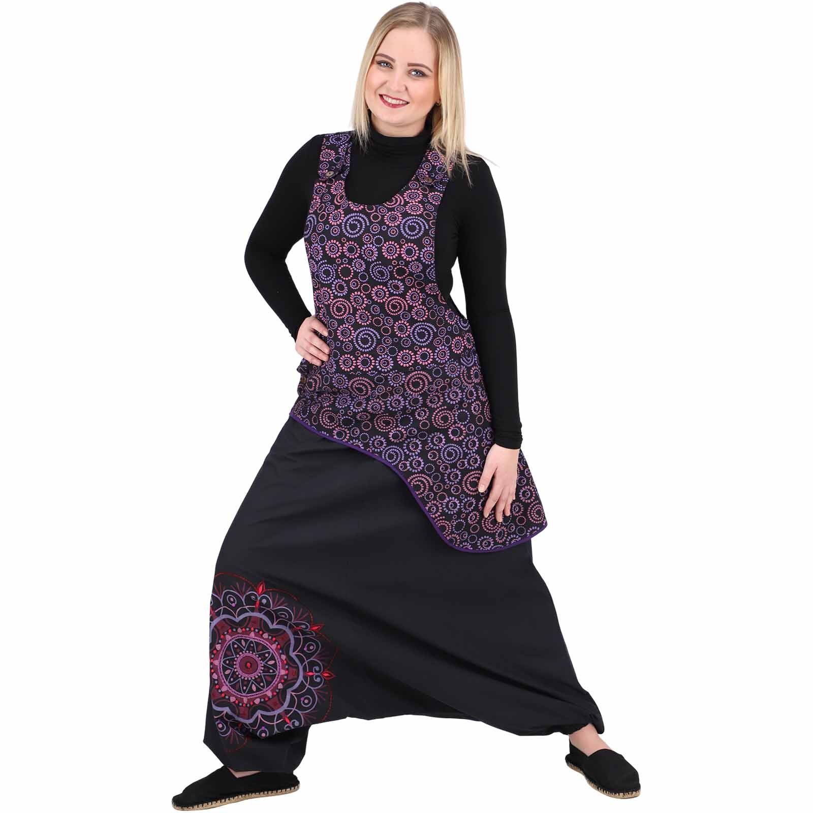 KUNST UND Overall Lila 70er Haremshose Haremshose Boho Style Schwarz / Ibiza Jumpsuit Latzhose MAGIE Hippie