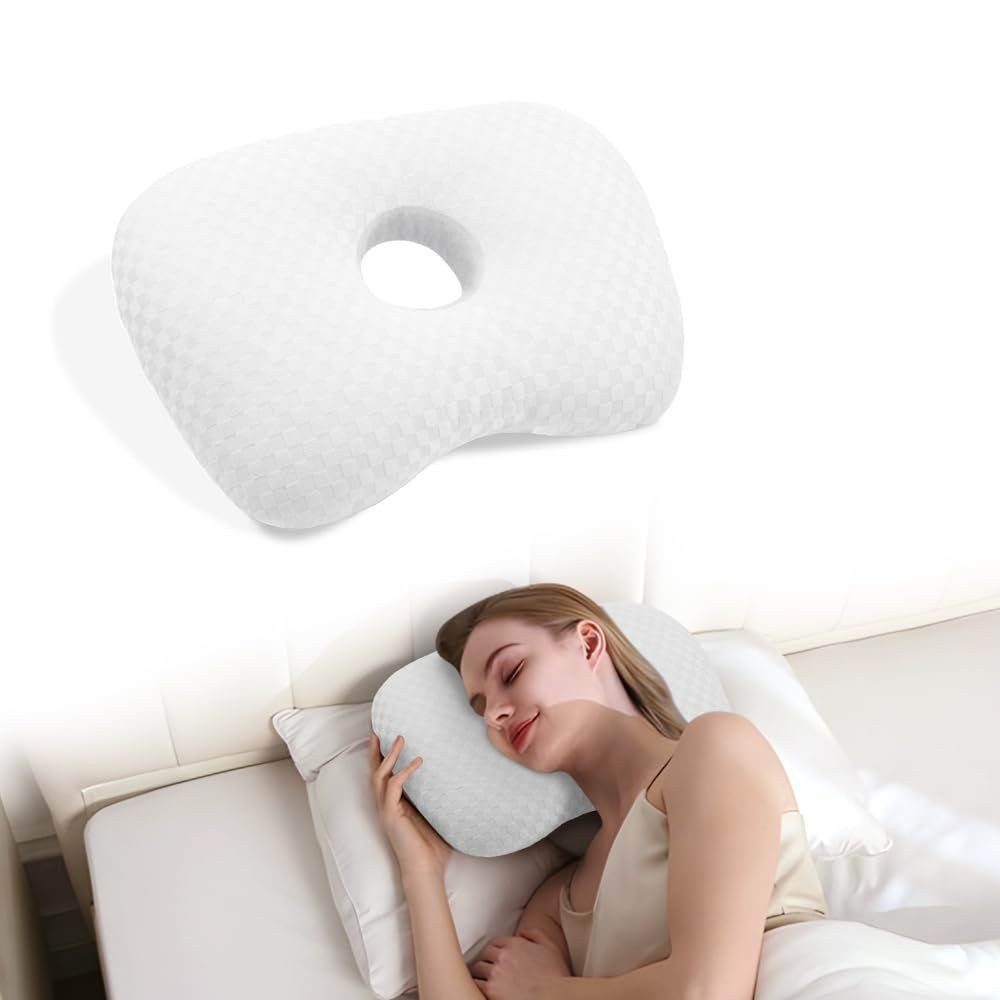 Blusmart Nackenstützkissen Ohrpiercing-Kissen mit Baumwollfüllung, Atmungsaktiv, ergonomisch, Piercingkissen mit 8,9 cm Loch, Für seitliche Piercings und Schläf – Bild 4 von 5