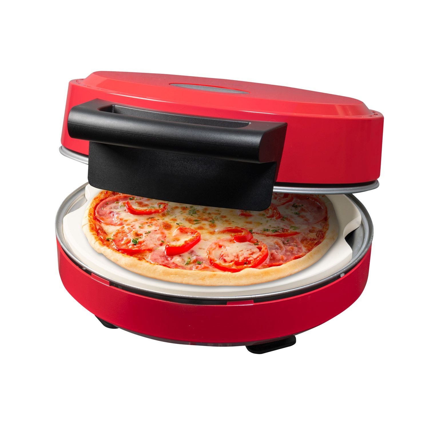 bestron Elektrische Pfanne APZ500R, 1500 W, Echter Pizzastein – Max. 320 °C – Timer