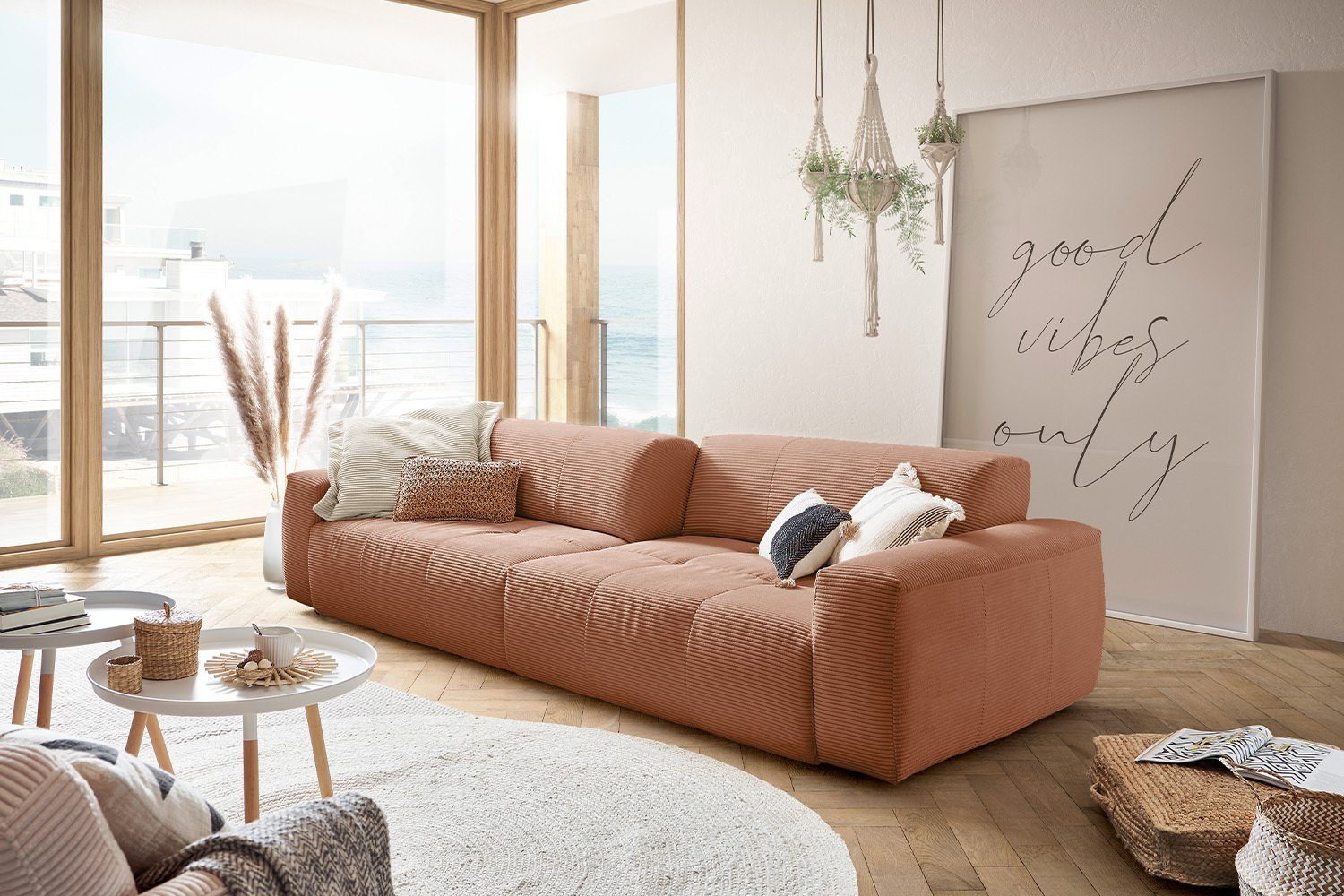 KAWOLA 3-Sitzer PALACE, Big Sofa mit Sitztiefenverstellung Cord versch. Farben rost