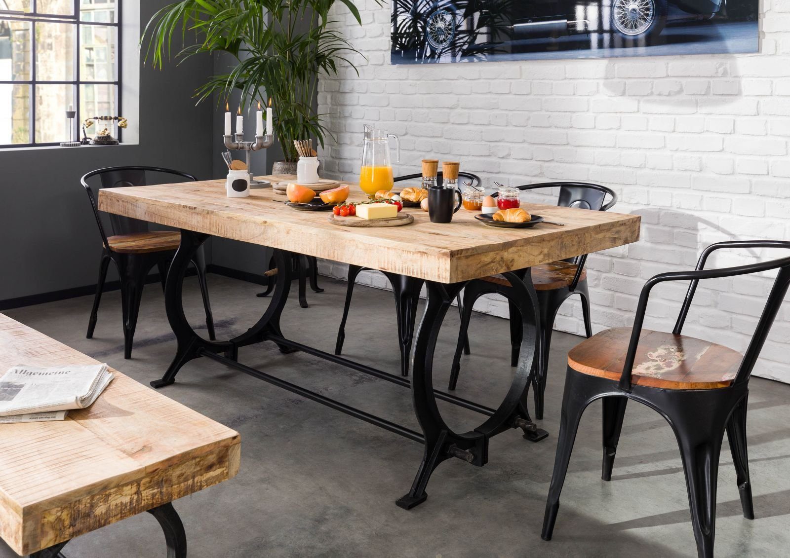 Massivmoebel24 Esstisch INDUSTRIAL (Esstisch mit stilvollem Eisengestell fü günstig online kaufen