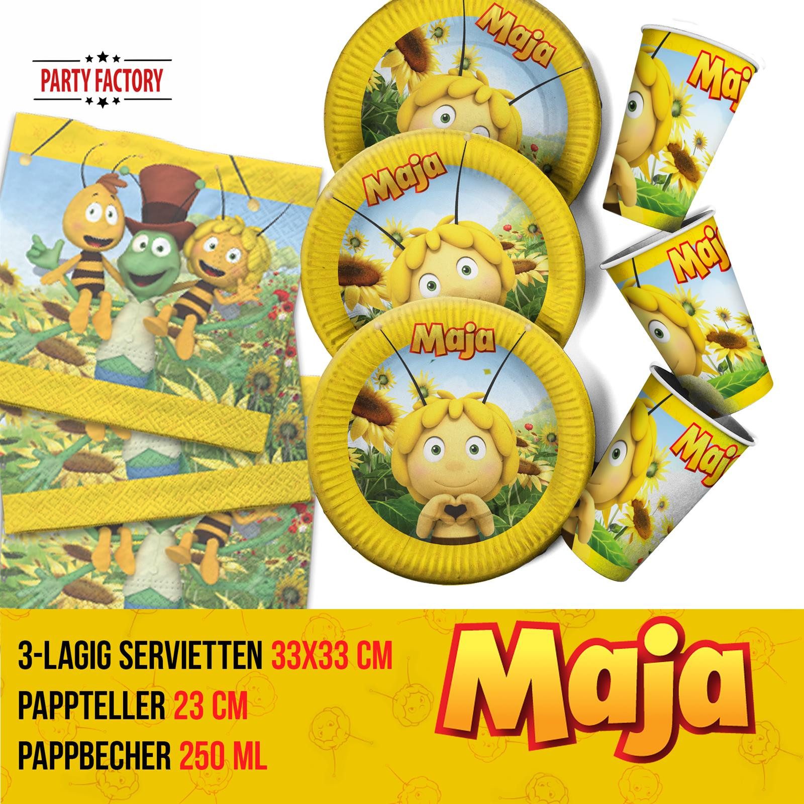 Party Factory Dekoteller Biene Maja XL Party-Set 38-teilig Einweggeschirr T günstig online kaufen