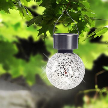 etc-shop Gartenleuchte, LED-Leuchtmittel fest verbaut, 2er Set LED Hänge Solar Lampen silber Spiegel Scherben Mosaik Garten
