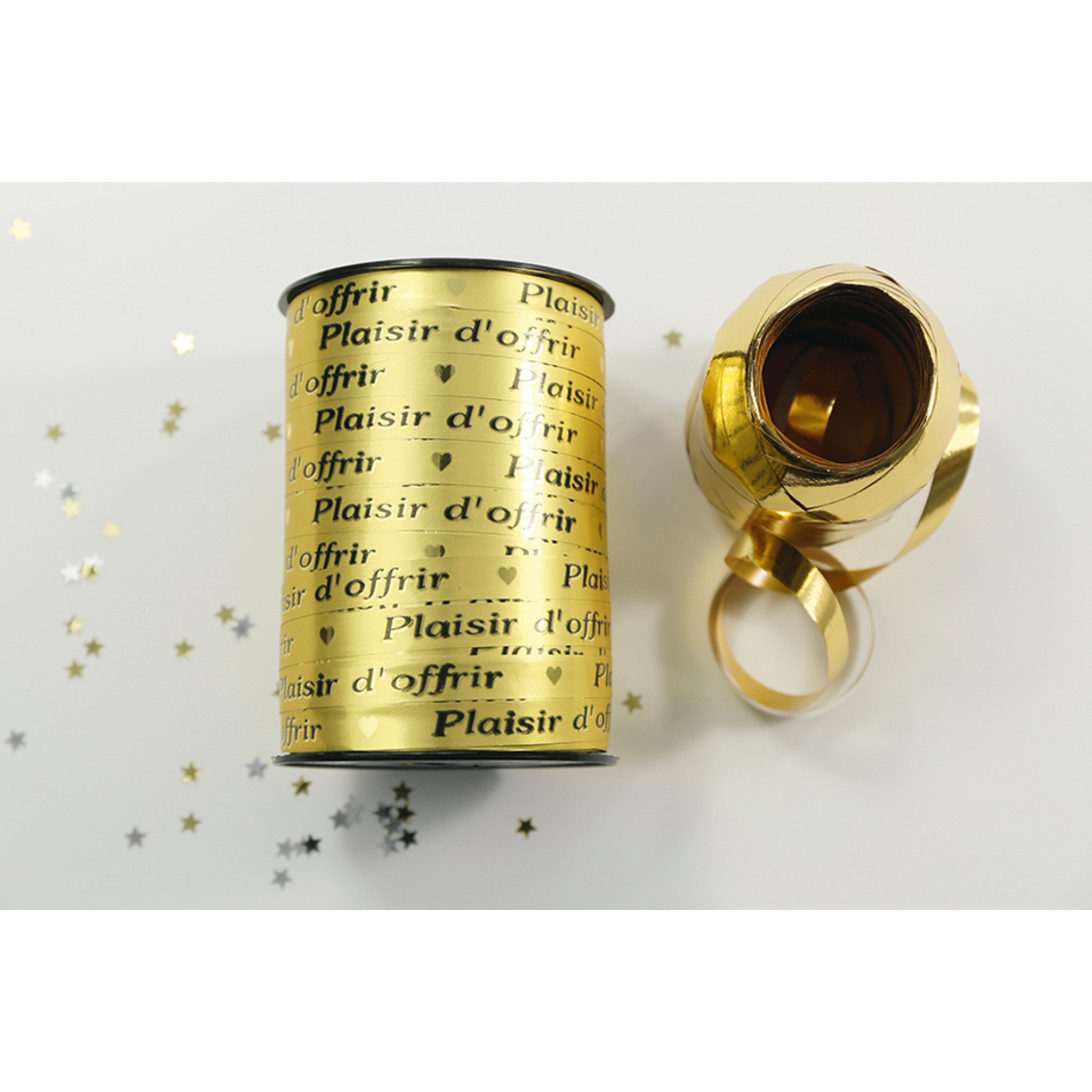 CLAIREFONTAINE Geschenkband Geschenkband 250mx10mm Beschriftung Plaisir d'offrir Gold 602175C, Geschenkband