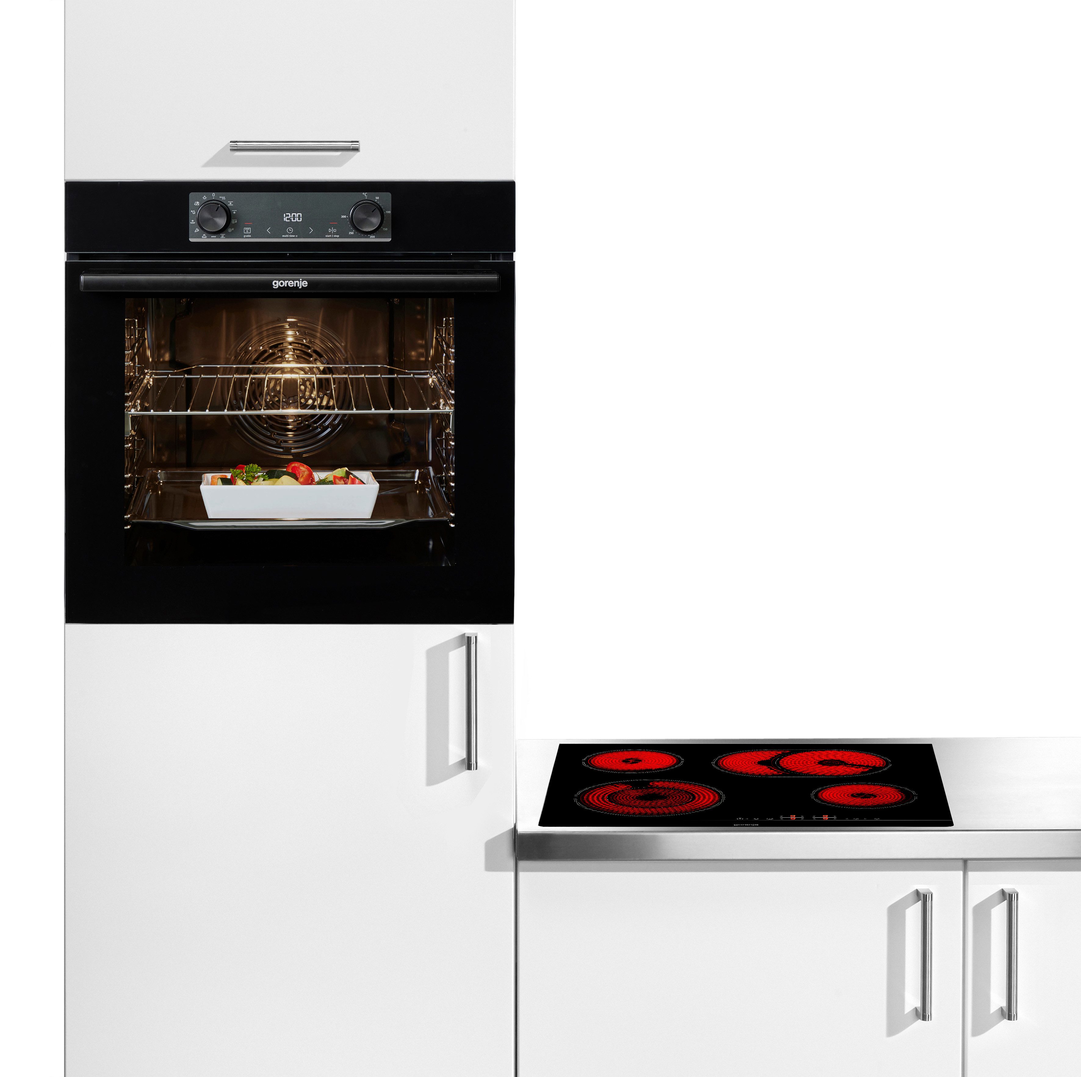 GORENJE Backofen-Set Black Pacific Basic Set, mit 1-fach-Teleskopauszug, Aqua Clean, Pizzafunktion mit 300 °C – perfekt für Pizza, Focaccia und mehr!