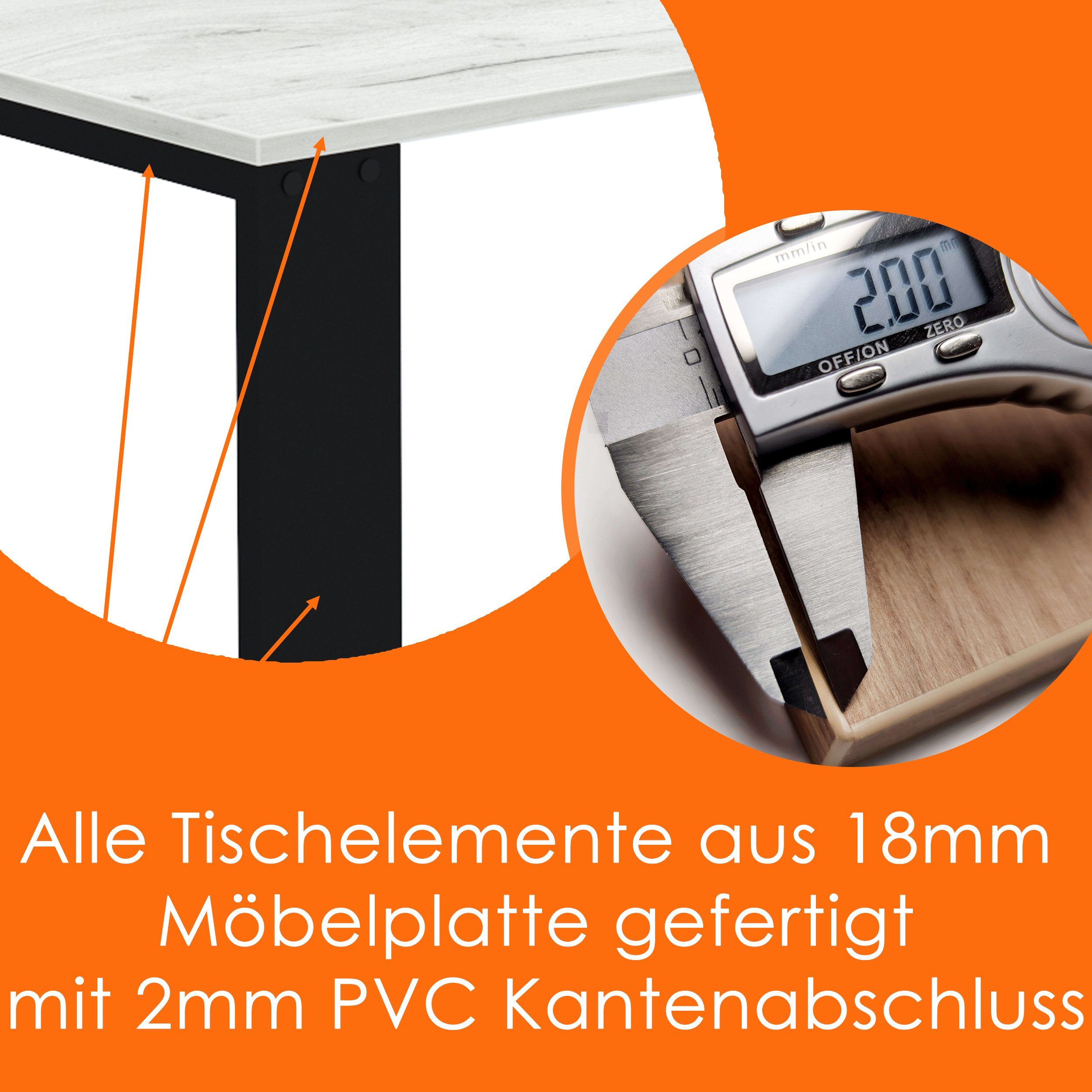 Esszimmertisch LOFT Schwarze Beinen Esstisch, Craft Weiss Bürotisch AKKE Küchentisch 2mm-PVC