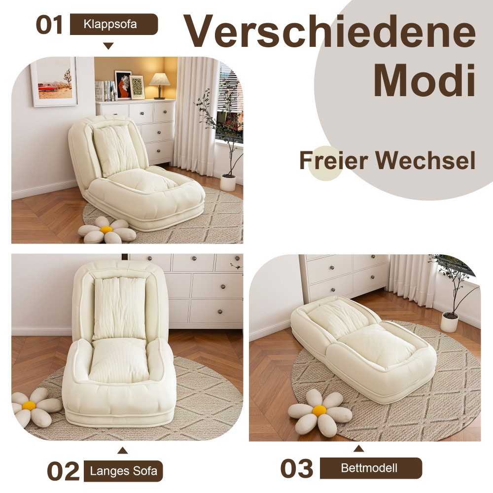 BBG Klappbett Klappbares Sofabett für Erwachsene, 5-fach verstellbare Relaxliege mit 2 Kissen, bequeme Bodenliege aus Cordstoff – Bild 5 von 5
