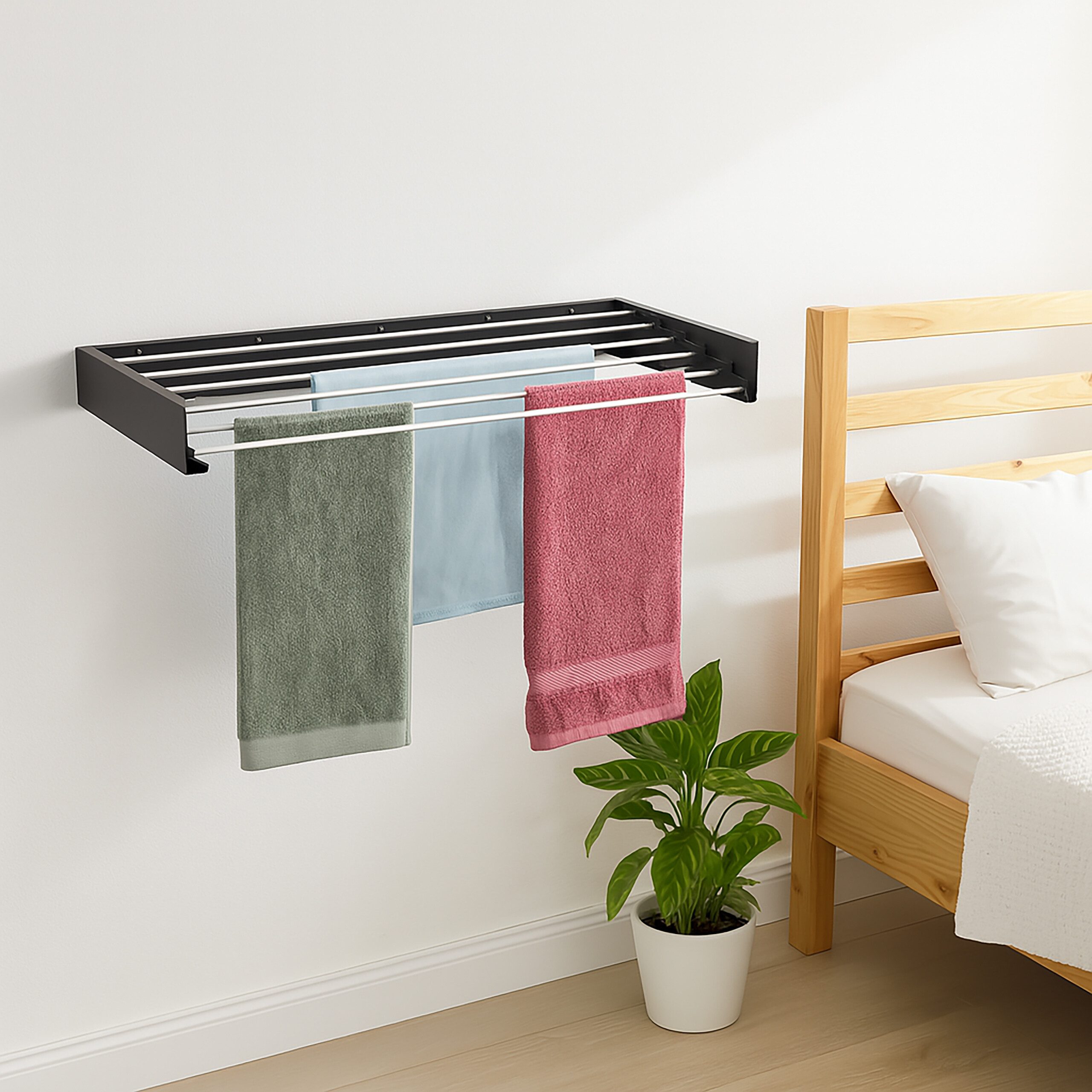 relaxdays Wäscheständer Wandmontage klappbar, schwarz, M – Bild 3 von 5