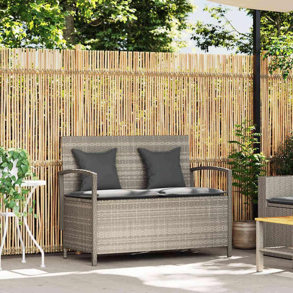 vidaXL Gartenbank Gartenbank mit Stauraum und Kissen Hellgrau Poly Rattan (1-St)