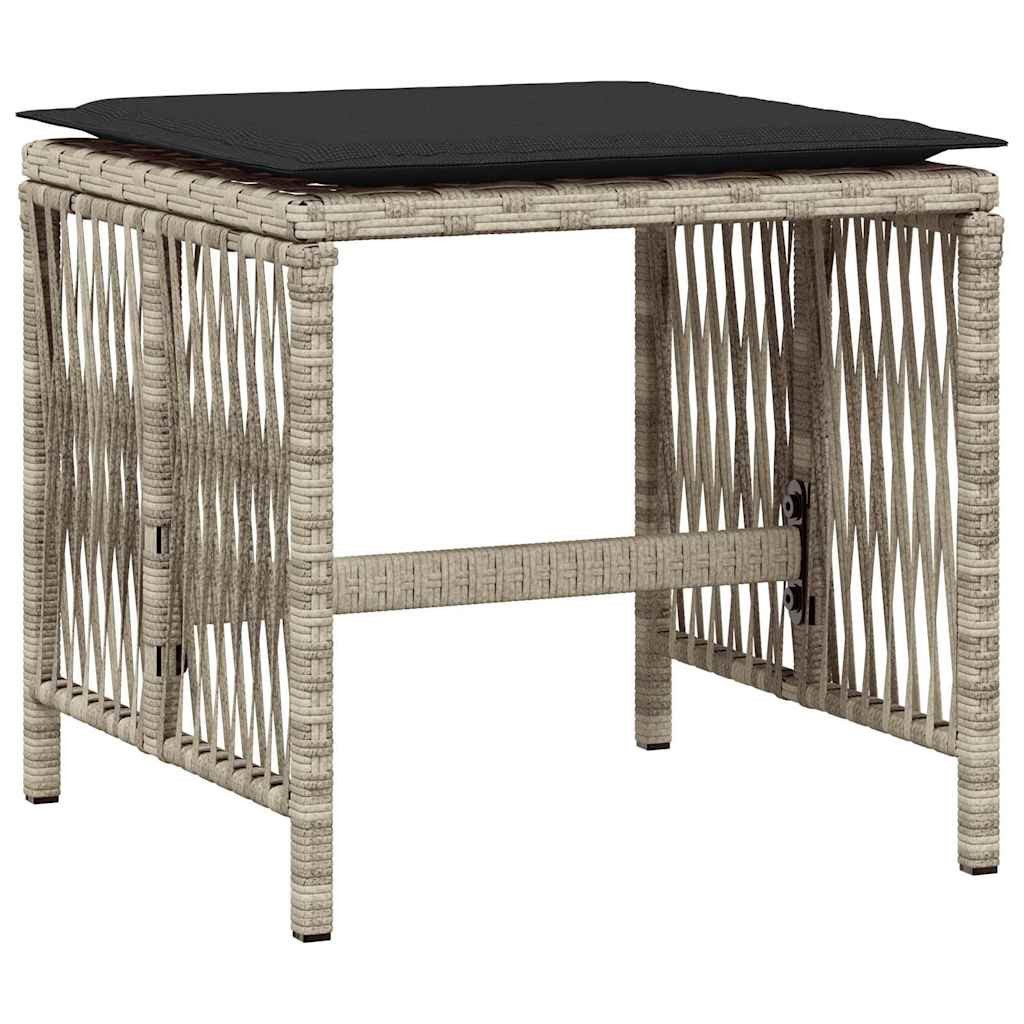 vidaXL Hocker Gartenhocker mit Kissen 4 Stk. Hellgrau 41x41x36 cm Poly Rattan (4 St)