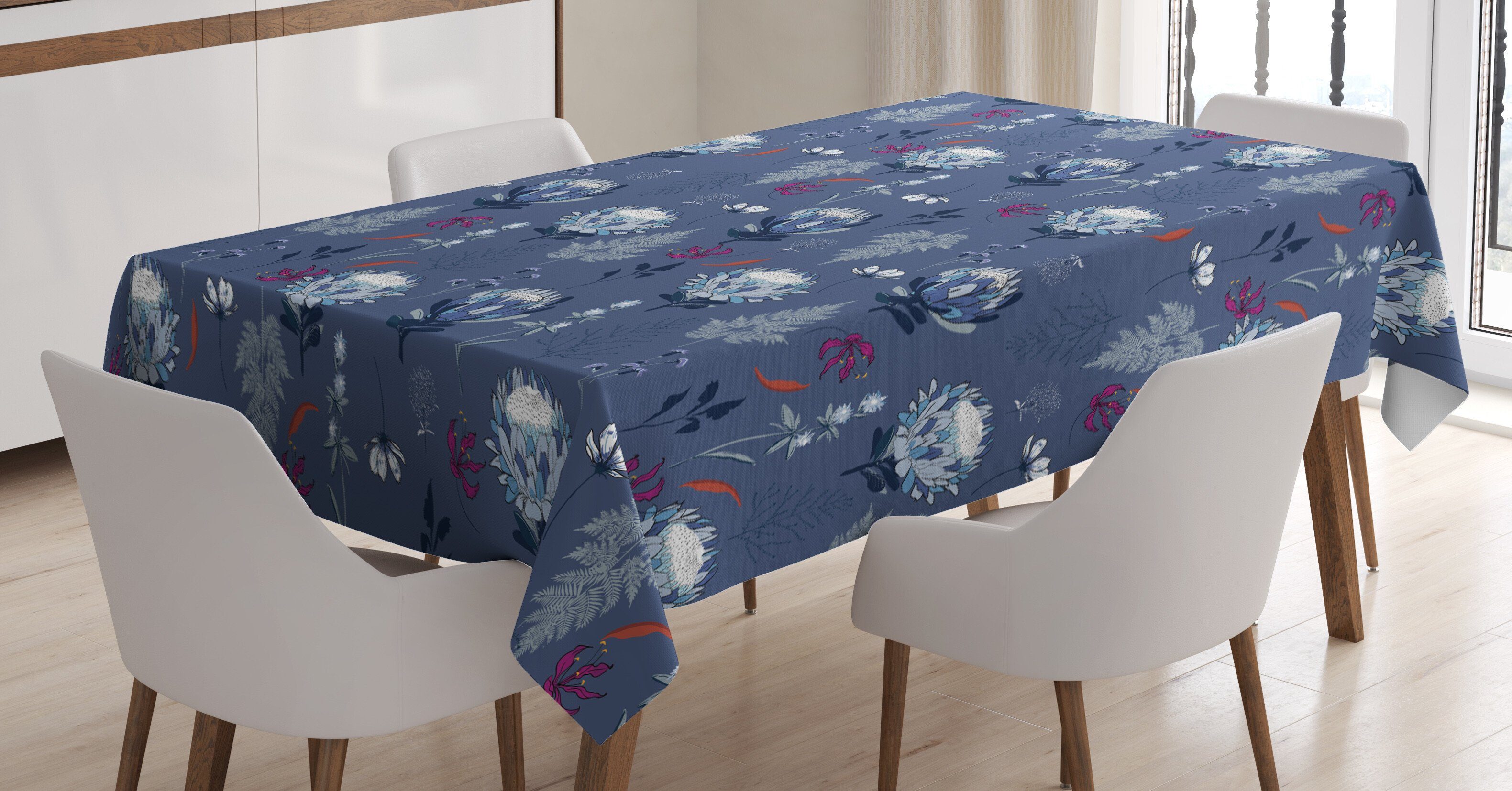 Abakuhaus Tischdecke Farbfest Waschbar Für den Außen Bereich geeignet Klare Farben, Botanisch Blue Tone Protea