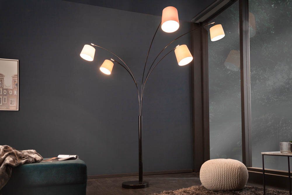 riess-ambiente Bogenlampe beige 205cm Wohnzimmer · / ohne LEVELS Marmor braun Metall Retro Leuchtmittel, weiß, · Leinen · / ·