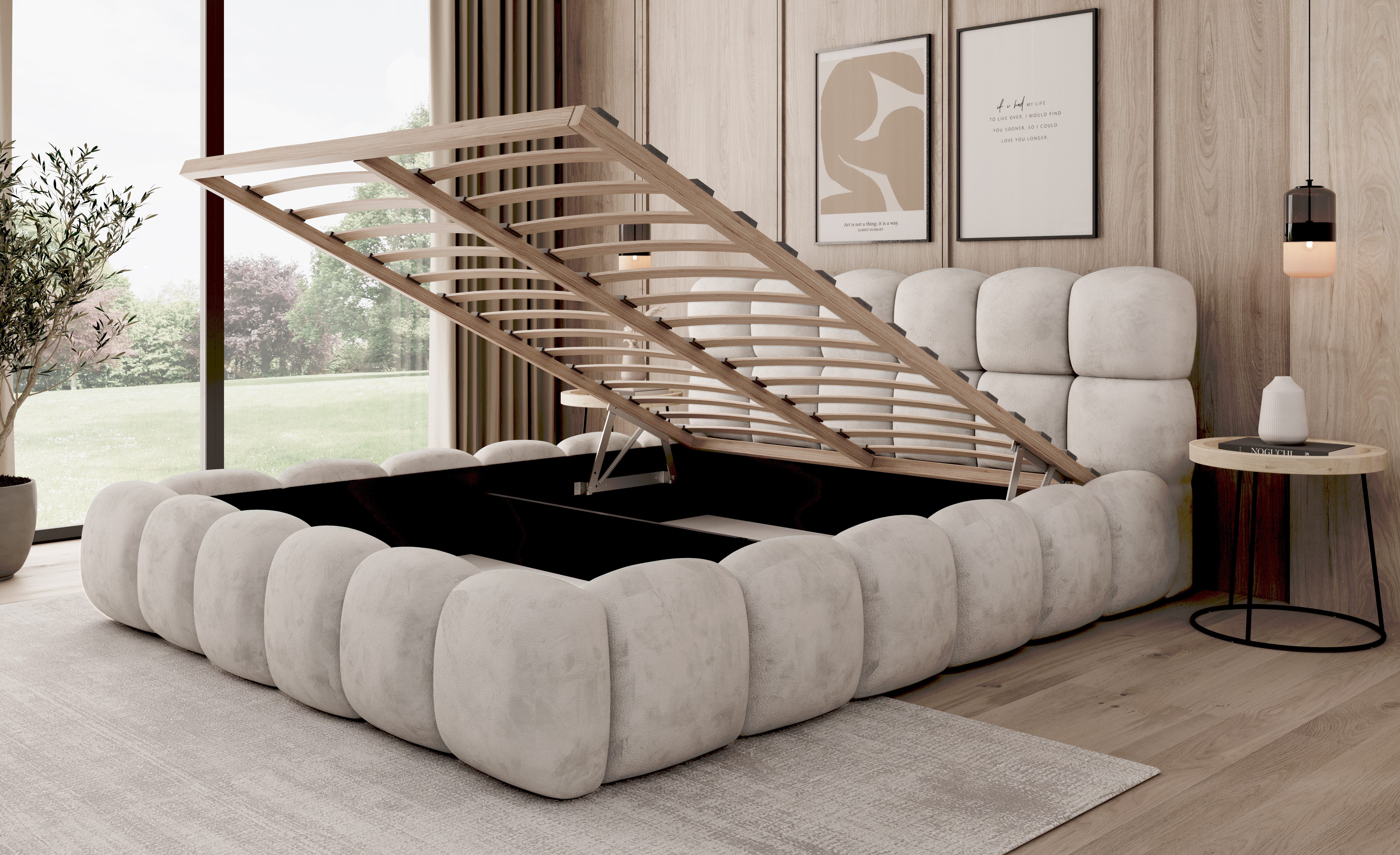yourhouse24 Polsterbett Designer Boston mit Bettkasten und Lattenrost (Bettgestell mit Lattenrost und Bettkasten), Veloursstoff, Steppkopfteil, Bettkasten, pflegeleicht, stilvoll