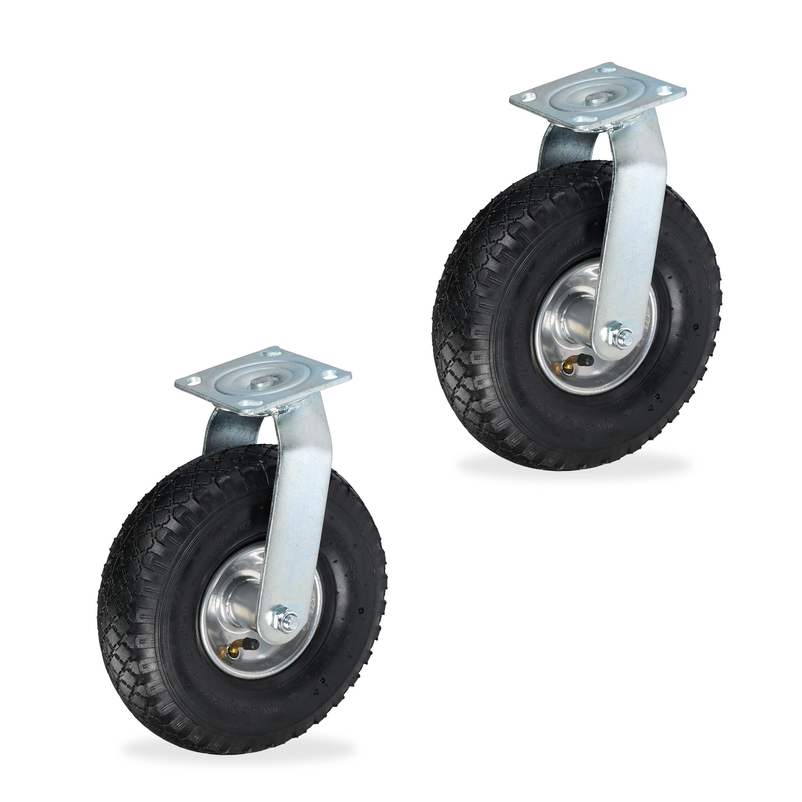 relaxdays Schwerlastrolle 2x Lenkrolle luftbereift 3.00-4, (2-St), Schwarz-Silber