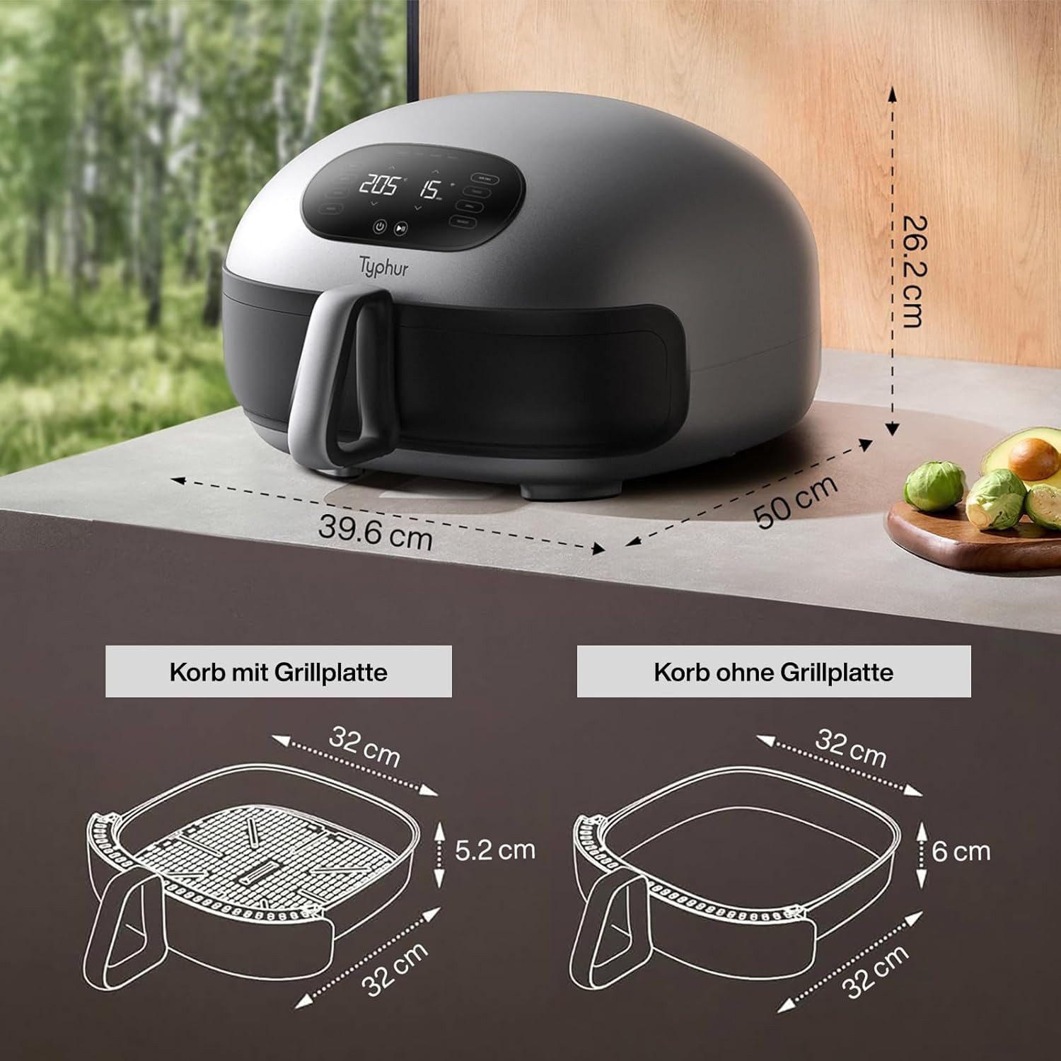 Typhur Heißluftfritteuse, 1750 W, 360° Heißluft, 15-in-1, schnell, leise, Selbstreinigung, App-Steuerung