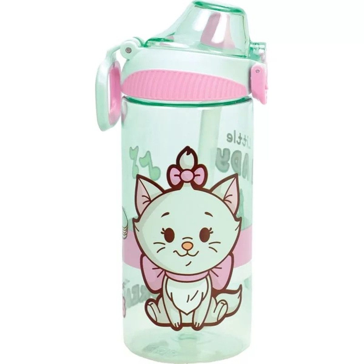 Disney Trinkflasche Disney Marie Little Lady Kunststoffflasche mit Strohhalm und Clip 450