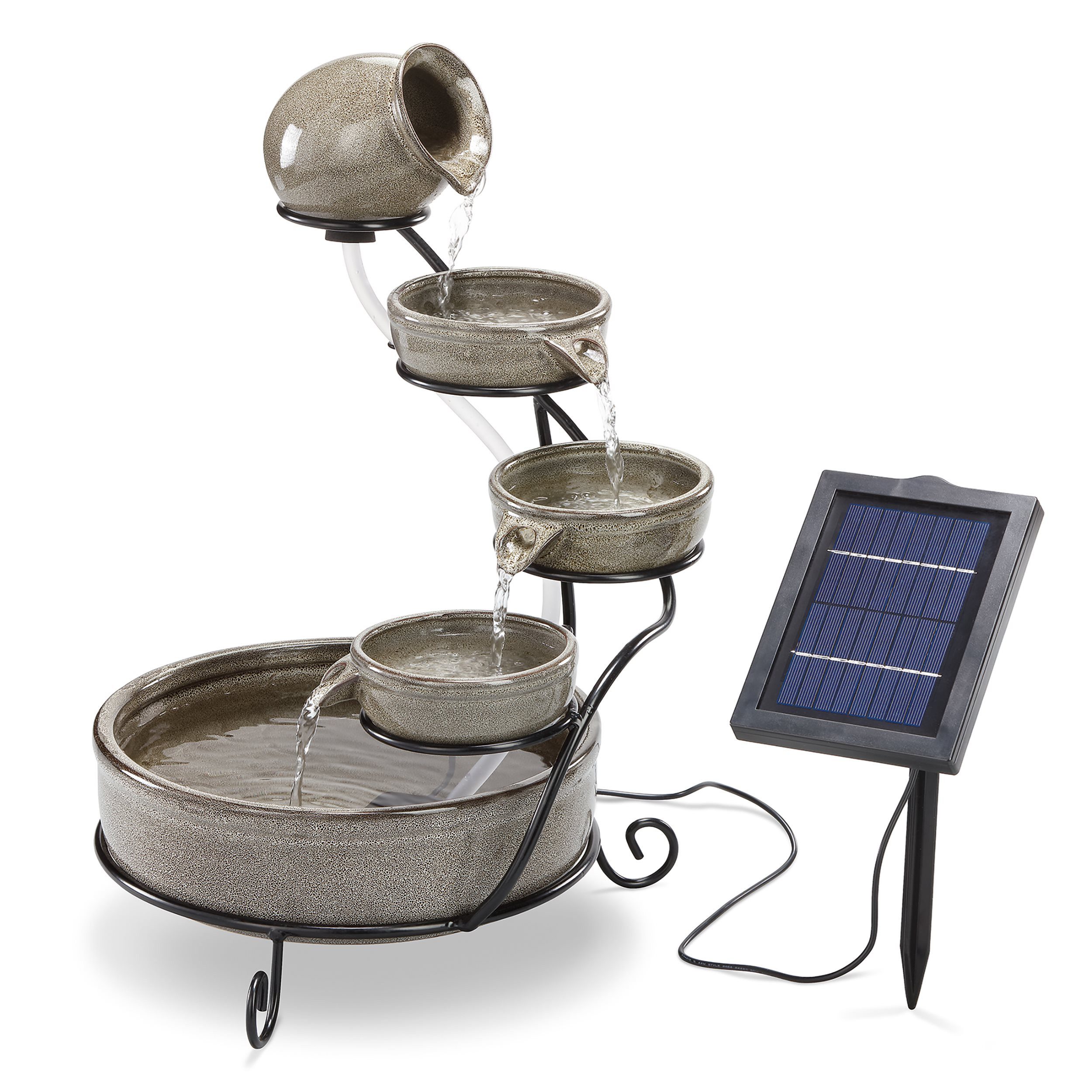 esotec Gartenbrunnen Solar Kaskadenbrunnen Firenze, Keramik grau, H=55cm mediterran 101306, (Komplettset)