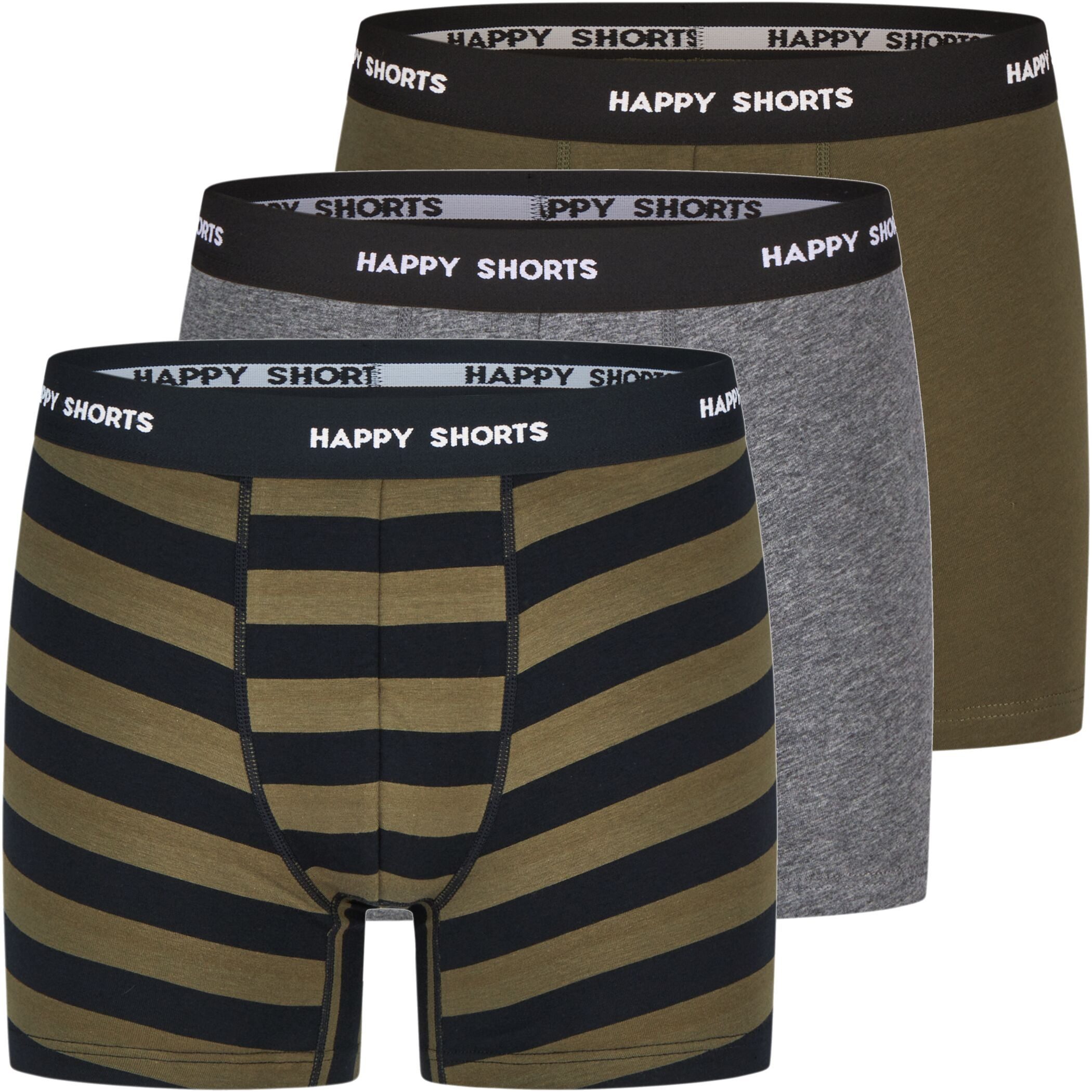 Trunk 3er Pack Happy Shorts Boxershorts Pants Boxer Streifen Olive Night