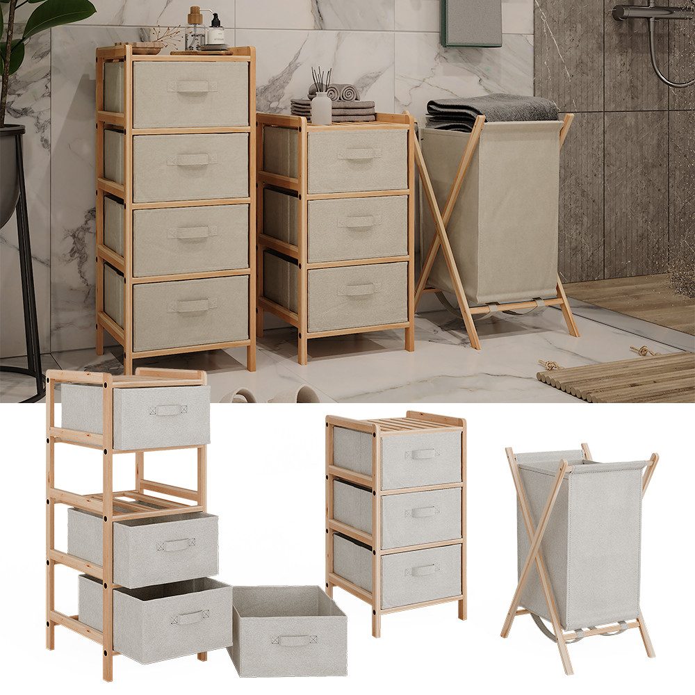 Vicco Badmöbel-Set Bruno, Beige/Holz, 3 Teile günstig online kaufen