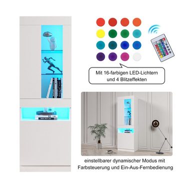 BlingBin Vitrine Wohnzimmerschrank Schrank (mit verstellbaren Trennwänden, hohe: 182cm) Mit 16-farbigen LED-Lichtern und 4 Blitzeffekten, Ein-Aus-Fembedienung
