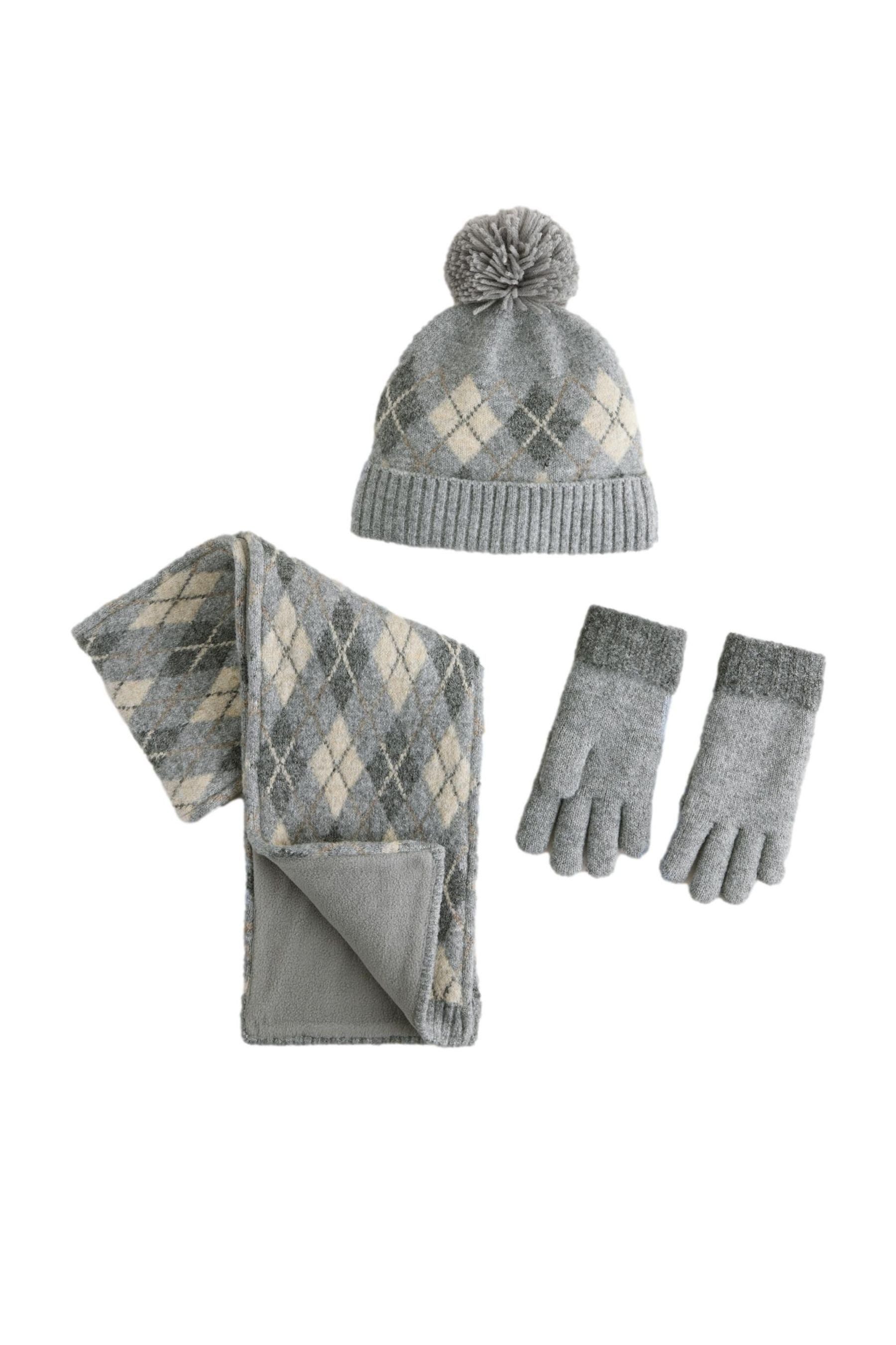 Next Bommelmütze Mütze, Schal und Handschuhe, 3er-Set (3-St)