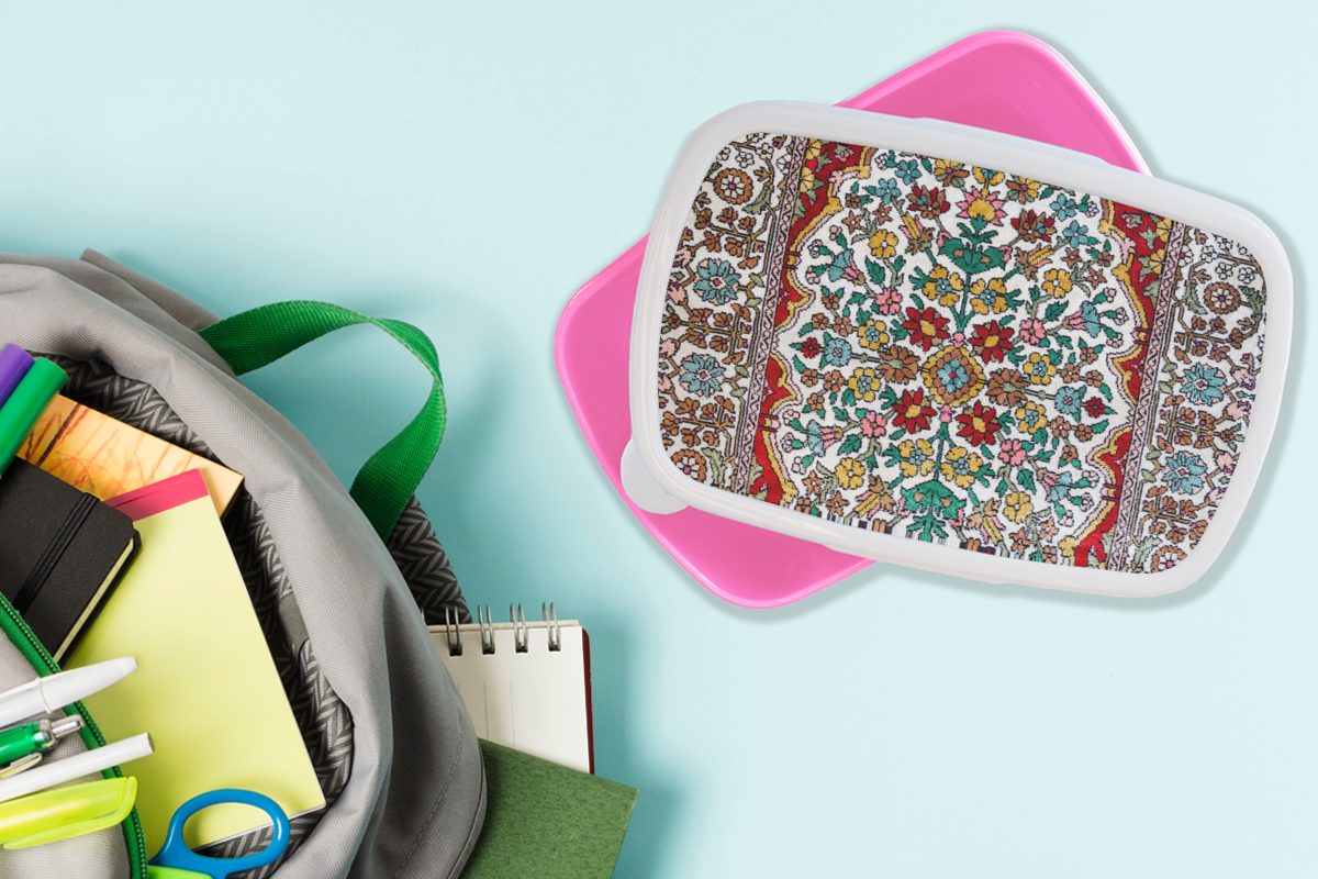 MuchoWow Lunchbox - Teppiche Teppiche Farben, Erwachsene, Persische Kinder, Muster - Brotdose Snackbox, Kunststoff rosa für Kunststoff, Mädchen, - Brotbox (2-tlg)