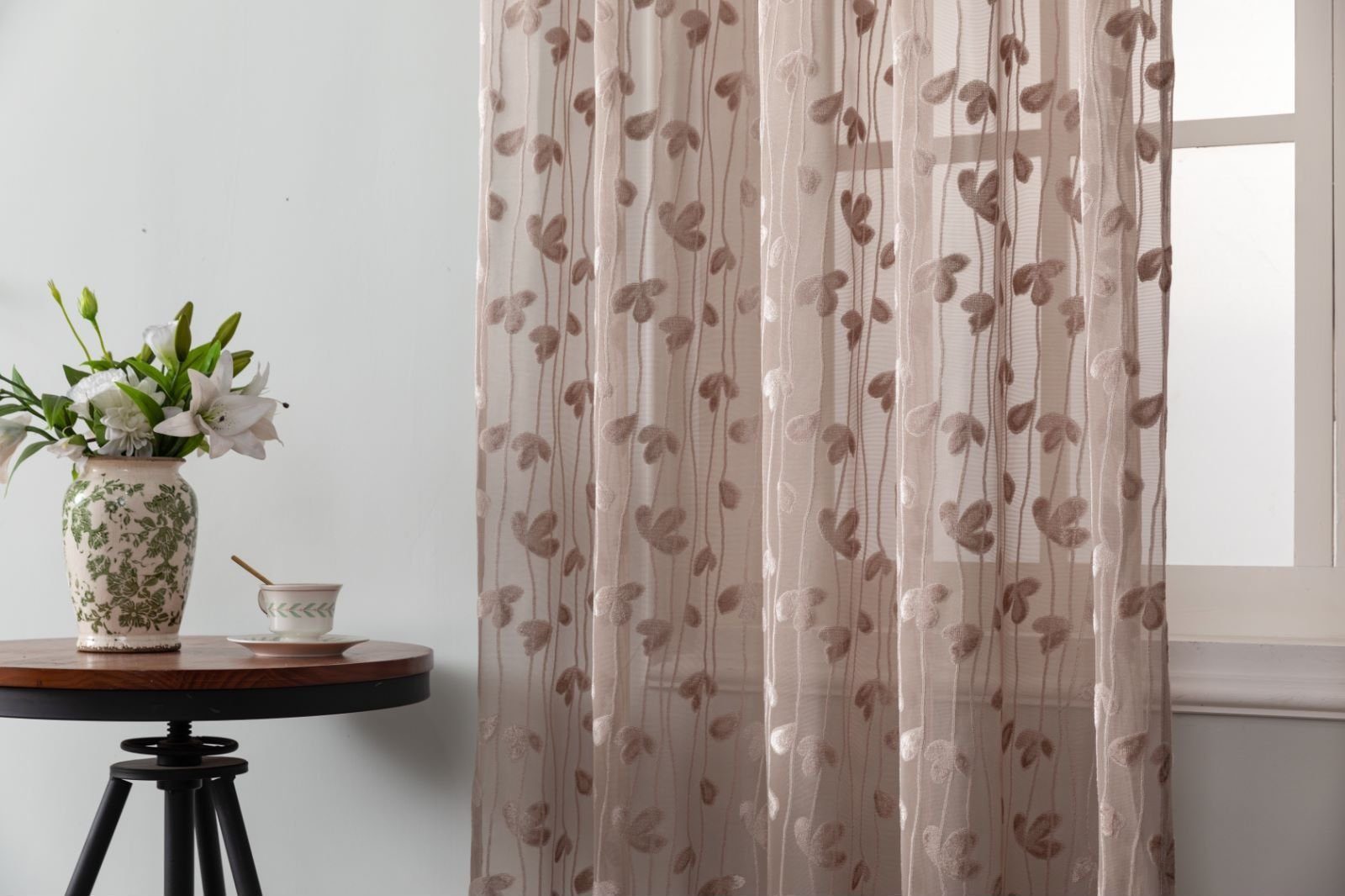 BYSURE Gardine (2 St), Ösen, halbtransparent, Blattmuster Gardine günstig online kaufen