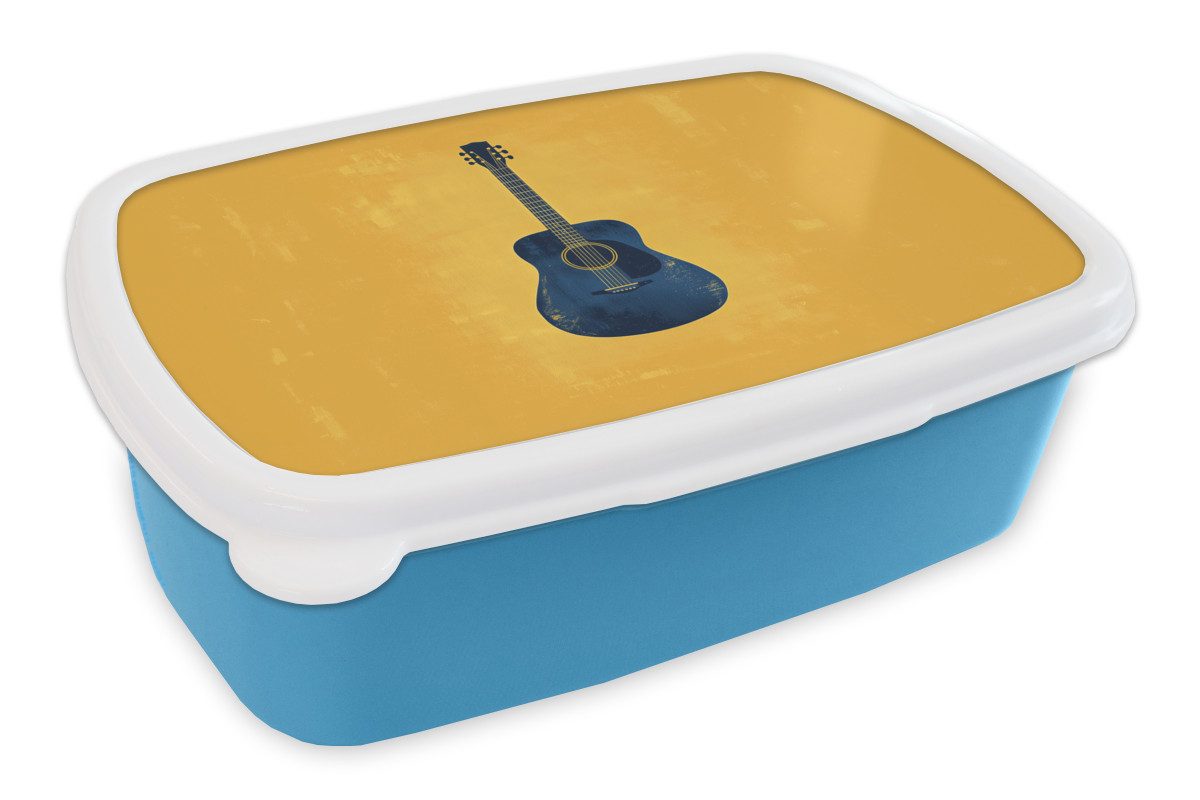 MuchoWow Lunchbox Gitarre - Akustisch - Gelb - Minimalistisch, Kunststoff, (2-tlg), Brotdose, Lunchbox, Brotbox für Kinder und Erwachsene