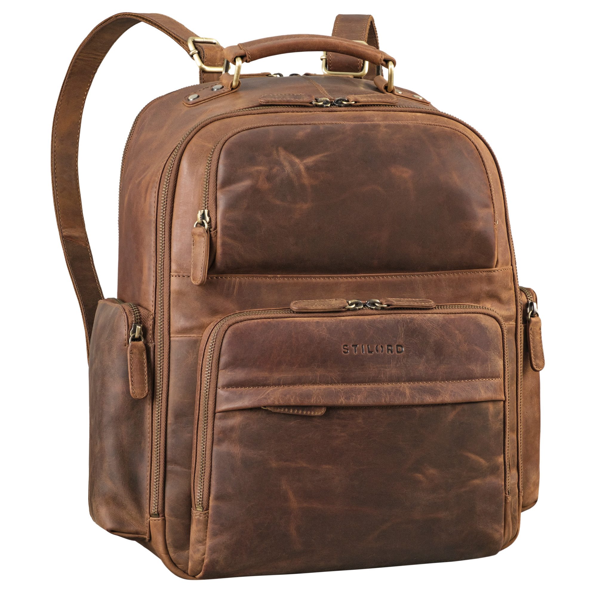 Notebookrucksack "Sigmund" Herren Laptop Rucksack 15 - 17 Zoll aus echtem Leder XXL