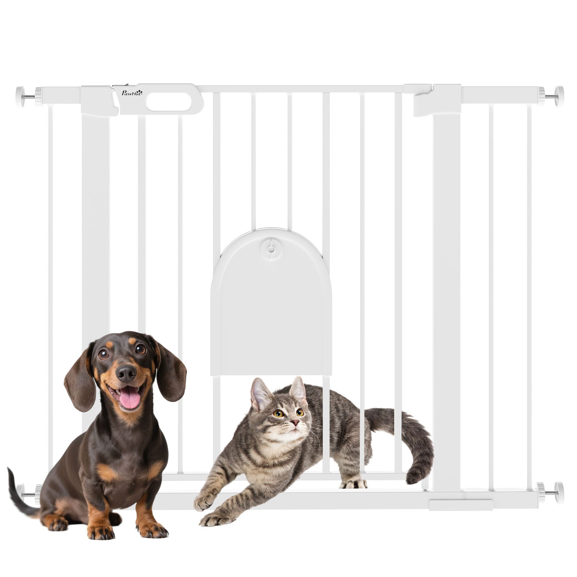 PawHut Hundegitter Türschutzgitter Treppenschutzgitter Klemmbefestigung Stahl Weiß (Schutzgitter für Haustier, 3 St., Hunde Absperrgitter), Klemmbefestigung Sta – Bild 2 von 5