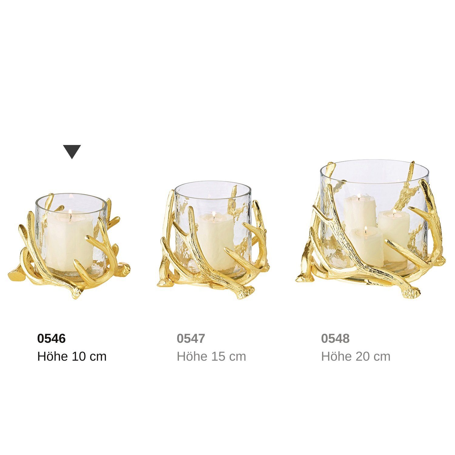 EDZARD Windlicht 10 mit Gold-Optik, Ø Kerzenleuchter Kerzenhalter Kingston, Geweih-Design im für Stumpenkerzen, Höhe 11 cm