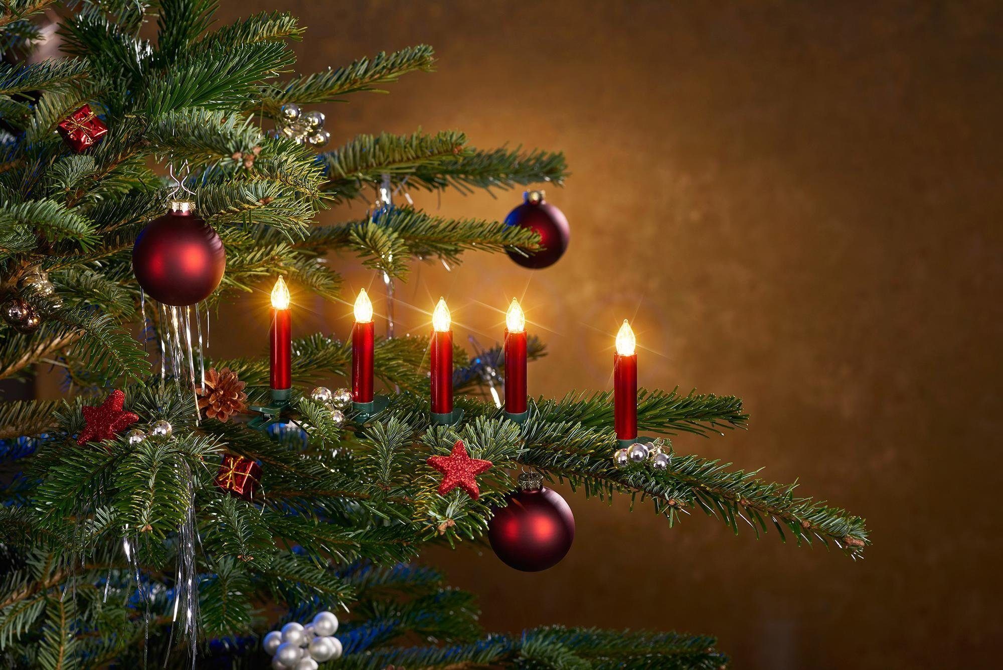 BONETTI LED-Christbaumkerzen Weihnachtsdeko aussen, Christbaumschmuck, 25 Zubehör Kerzen plus rot kabellos