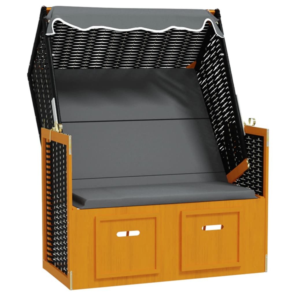 vidaXL Gartenliege, Strandkorb mit Dach Poly Rattan & Massivholz Schwarz Anthrazit