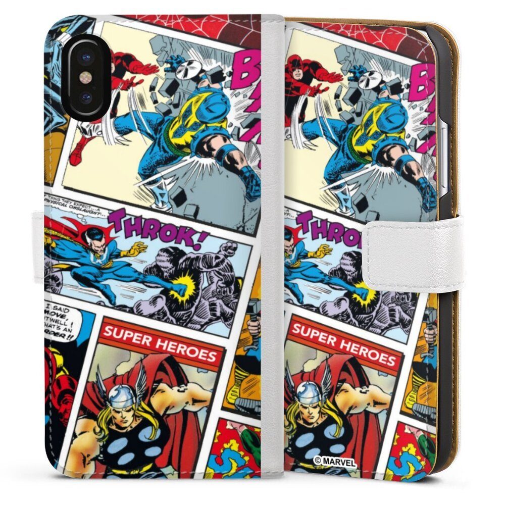 DeinDesign Handyhülle Marvel Retro Comic Blue, Apple iPhone X Hülle Handy Flip Case Wallet Cover Handytasche Leder